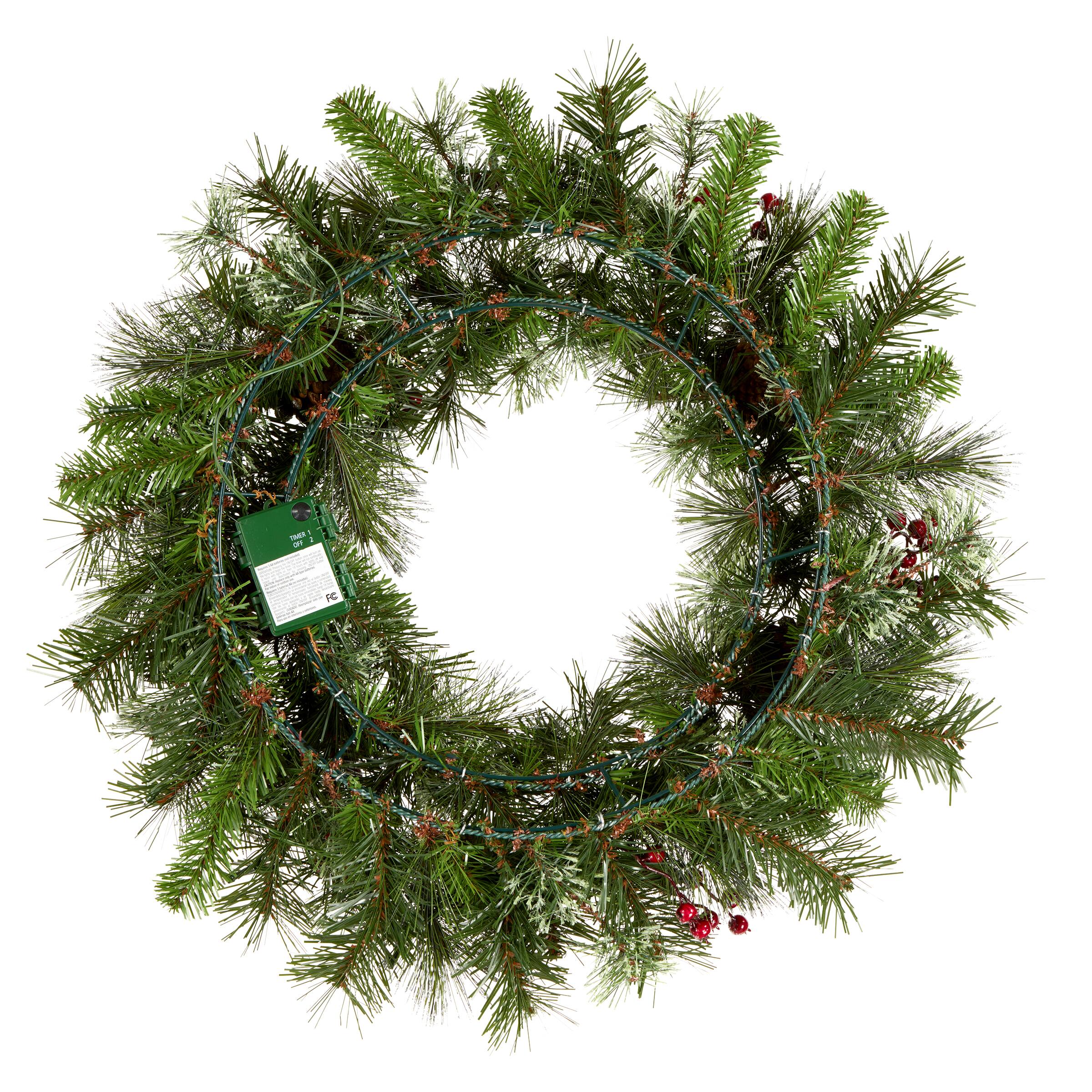 24" Iced Berry Warm White LED Pre-Lit Pine Wreath