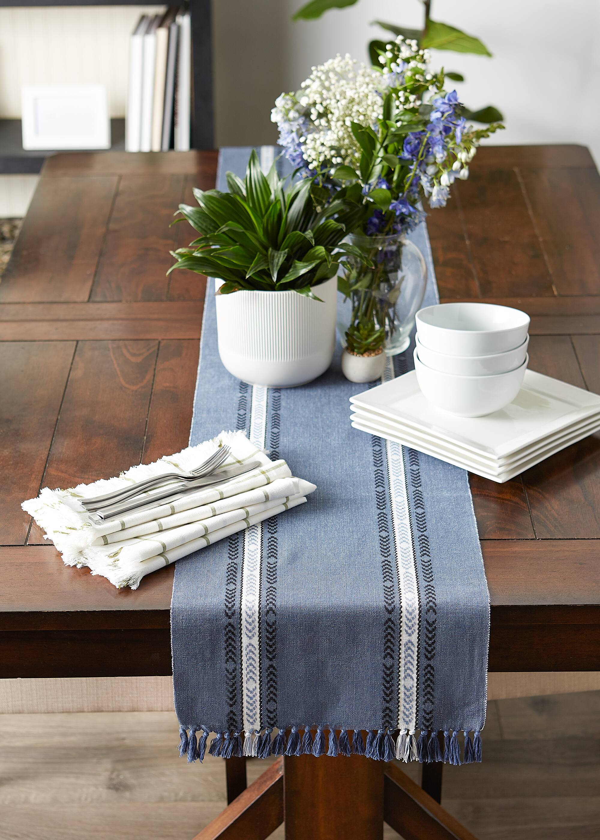 DII® 108" Dobby Striped Fringe Ribbed Table Runner