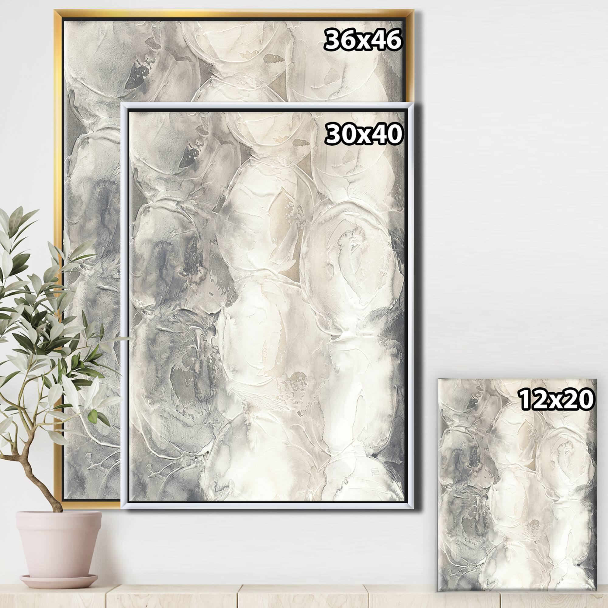 Designart - Gray Circles I - Modern & Contemporary Canvas in Gold Frame