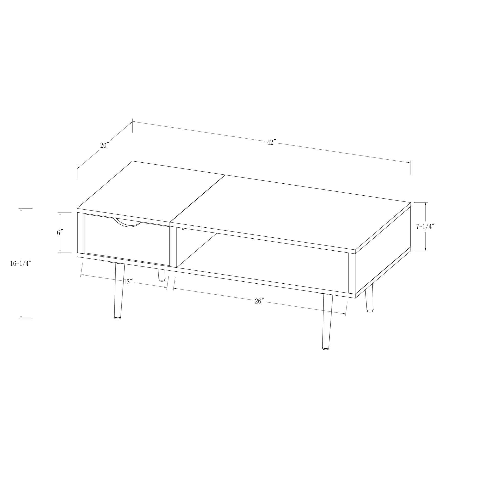 Dark Walnut Mid Century Modern Faux Marble Coffee Table