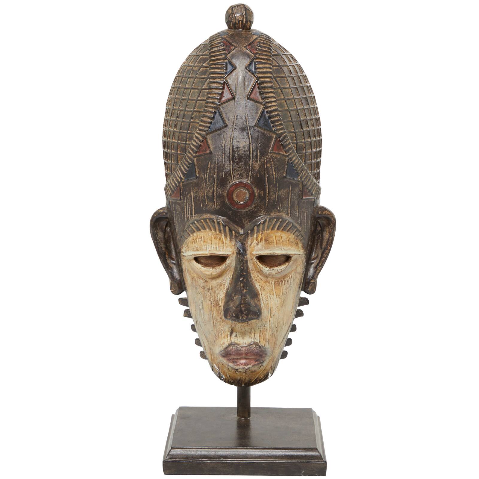21" Brown Primitive African Mask Sculpture