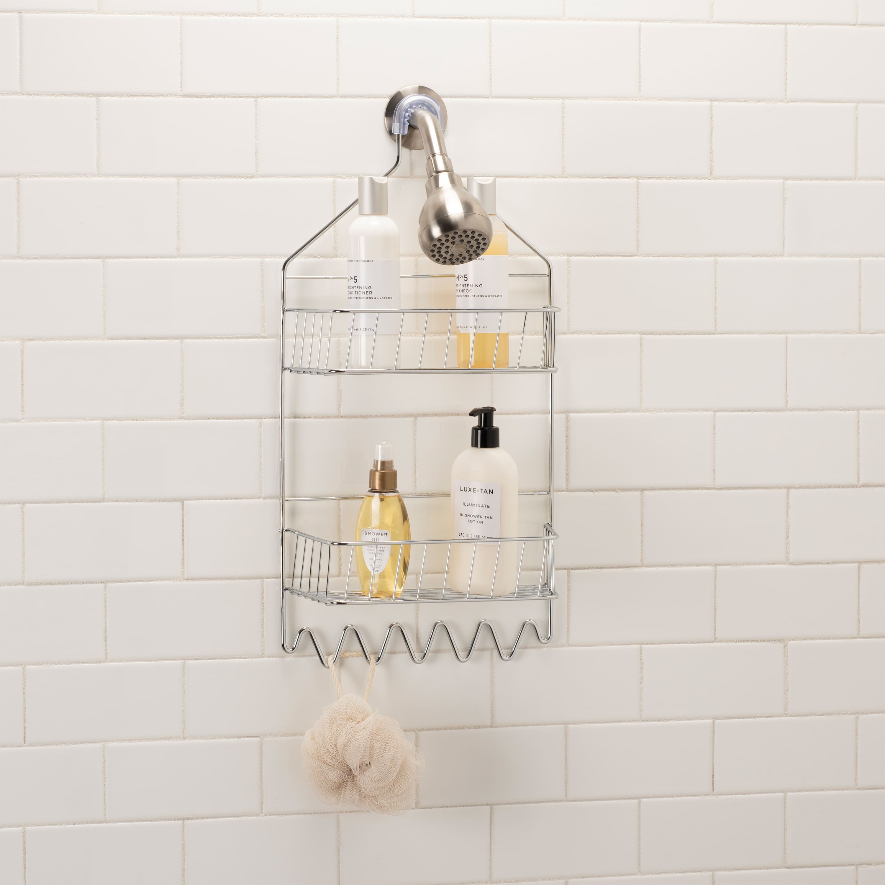 Bath Bliss Chrome 2 Tier Cabana Stripe Shower Caddy