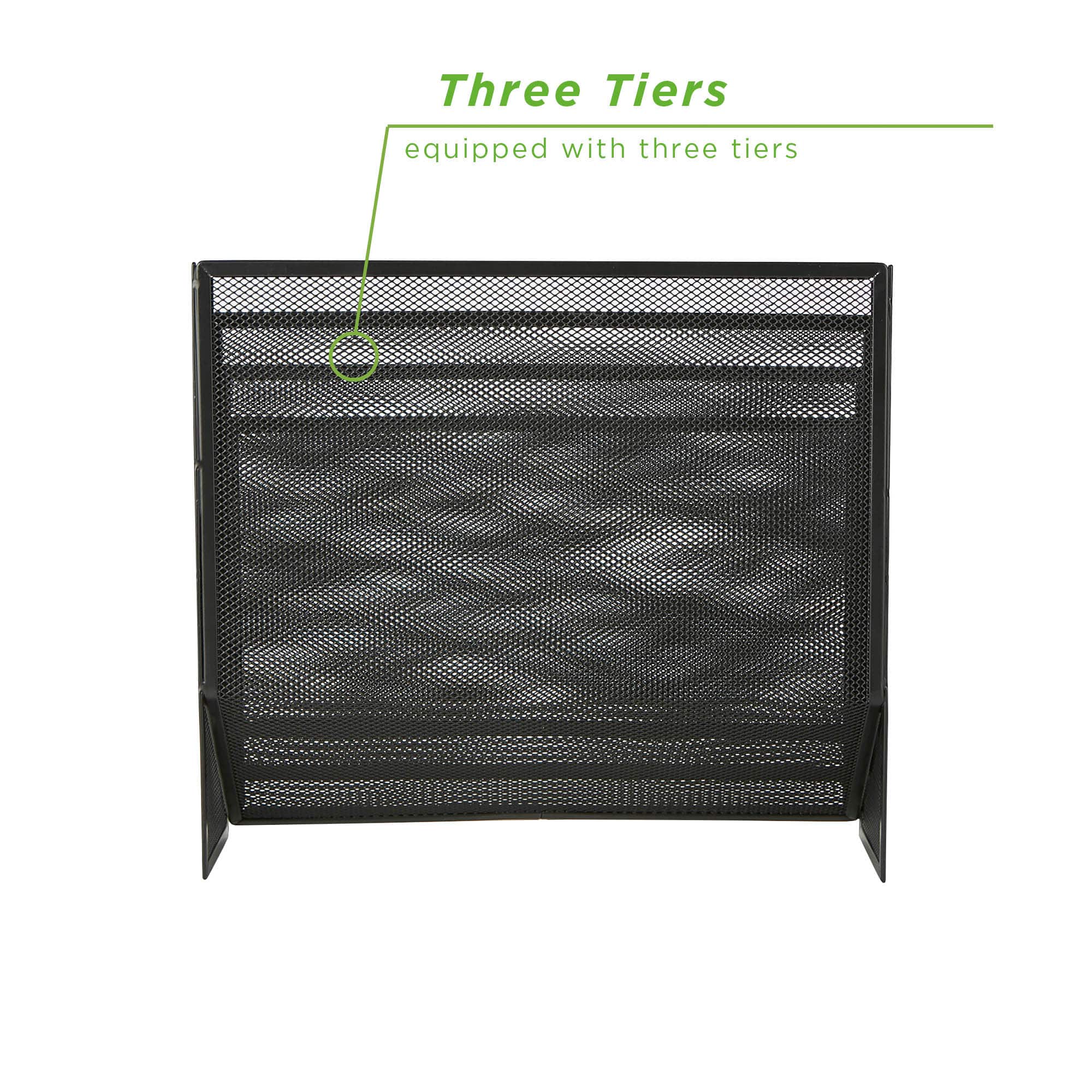 Mind Reader Black 3-Tier Jumbo Metal Mesh File Holder, Desktop File Box, Magazine & Document Organizer