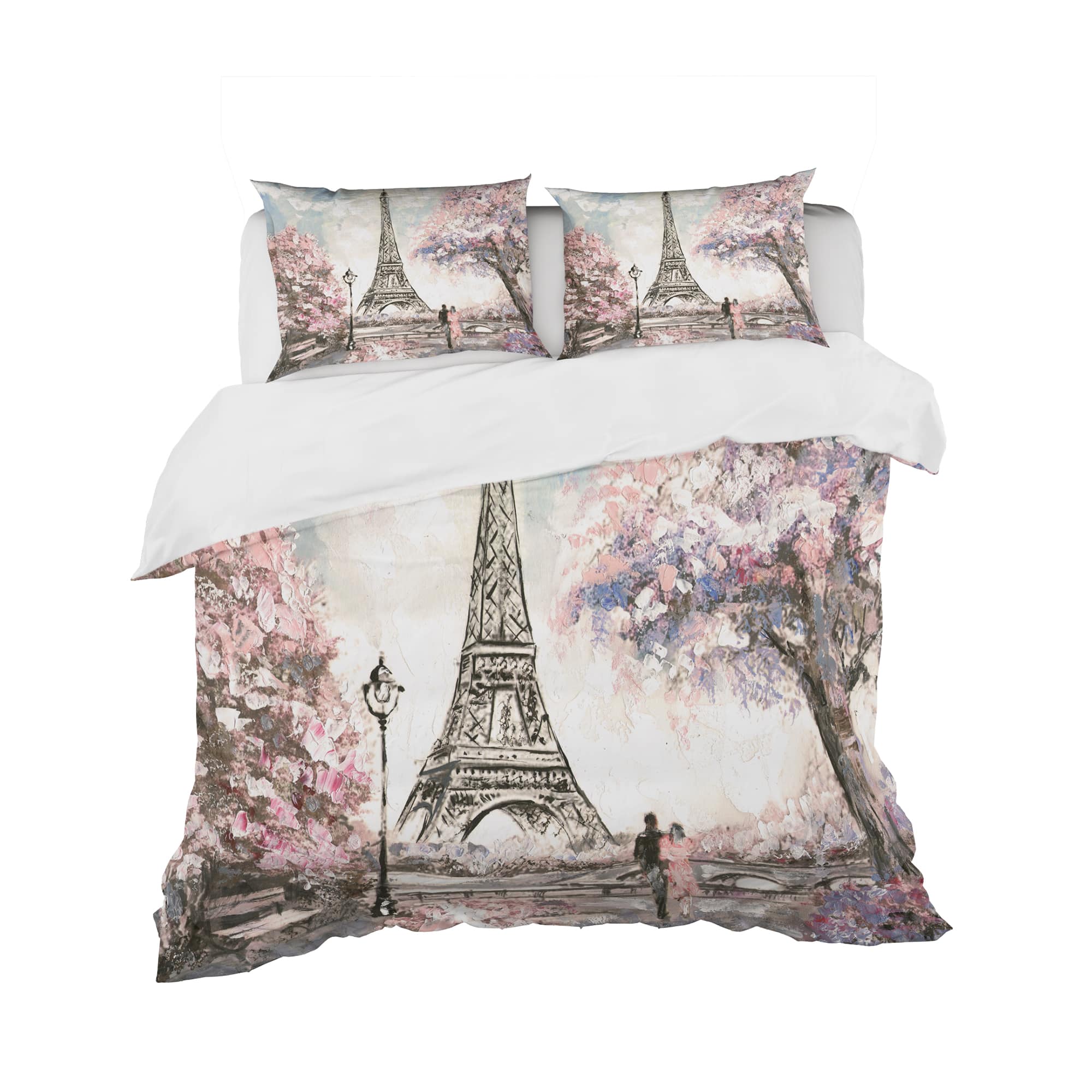 Designart 'Eiffel with Pink Flowers' Global Inspired Bedding Set