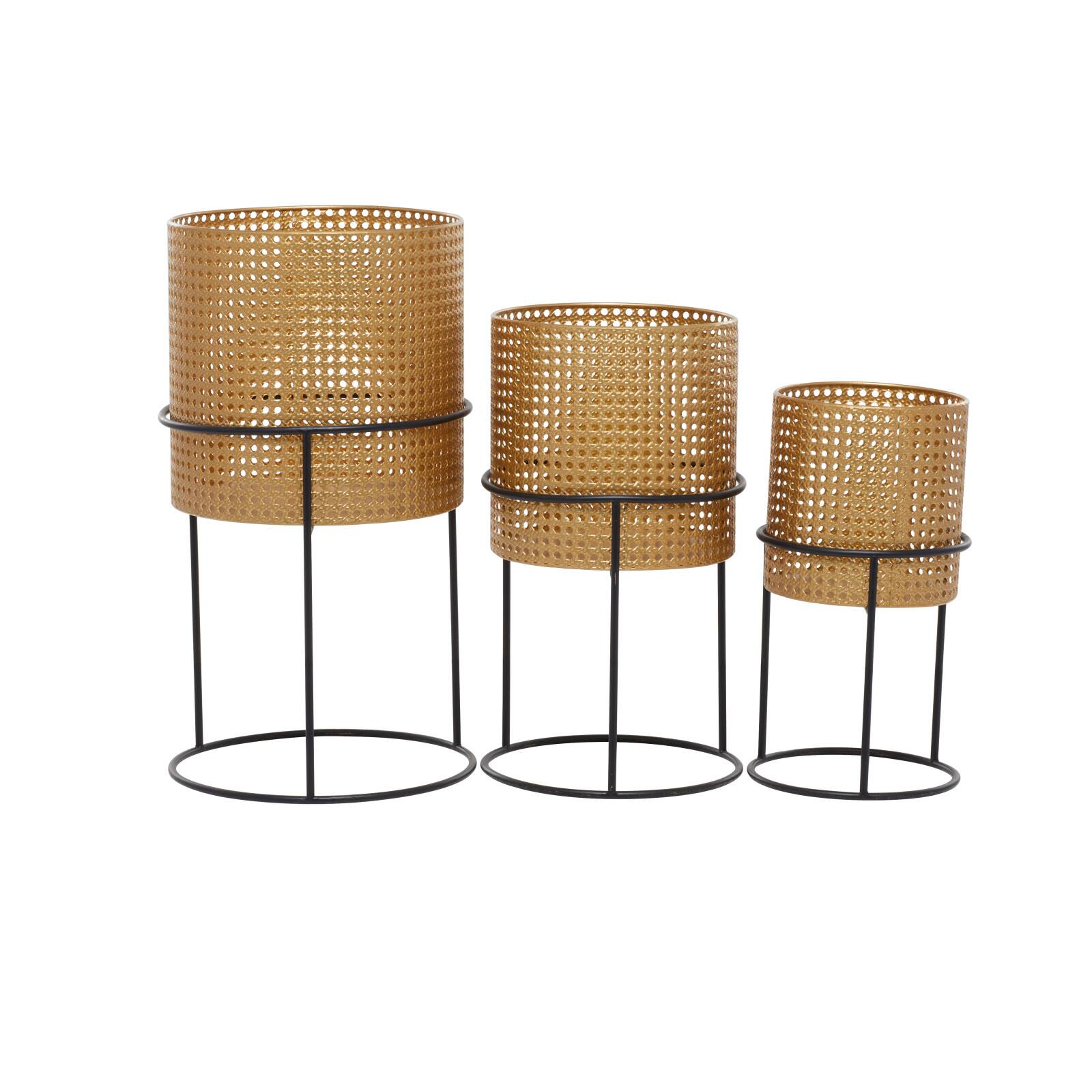 Set of 3 Gold Iron Contemporary Planter, 23" x 13" x 13"