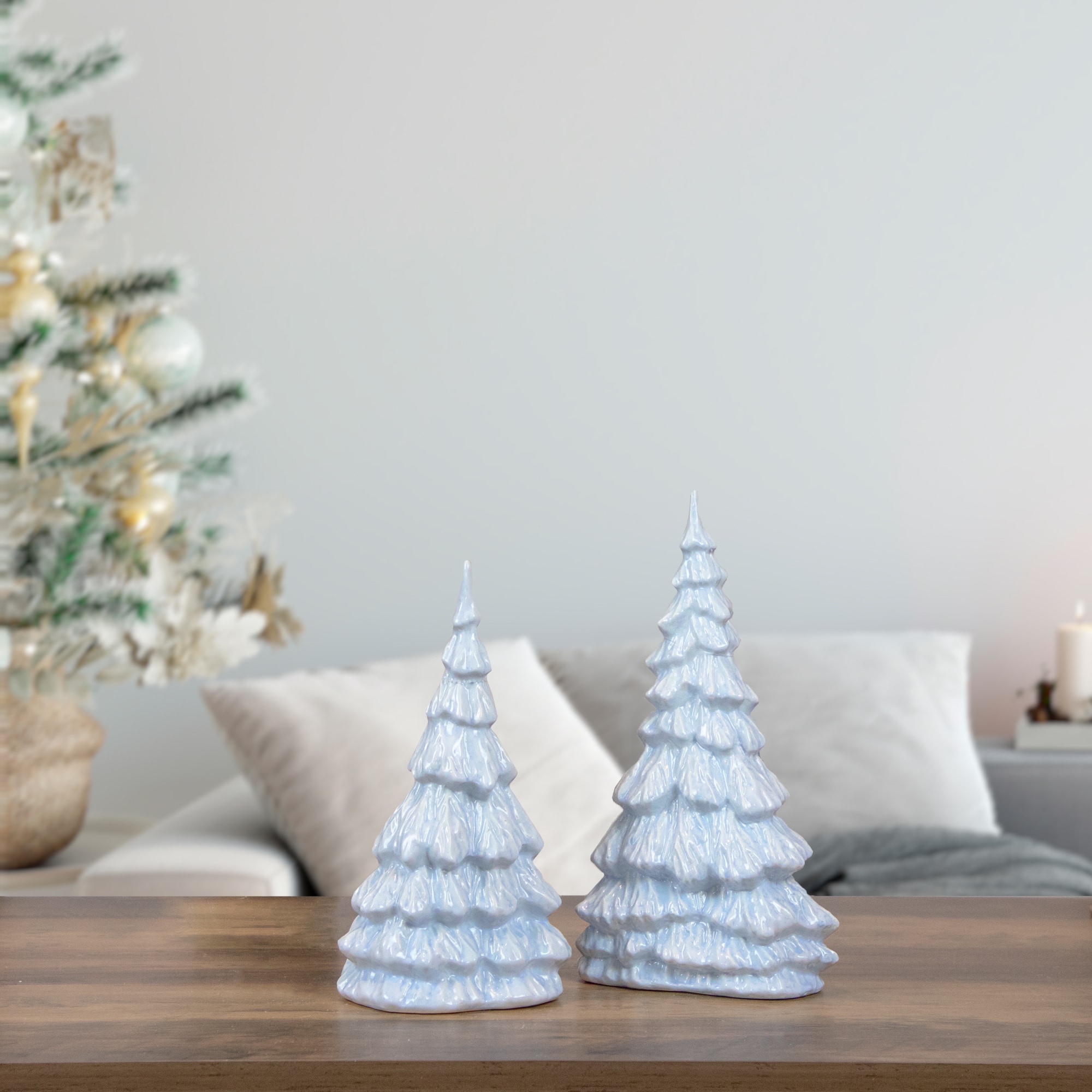 10.5" Blue & White Textured Christmas Tree Tabletop Décor