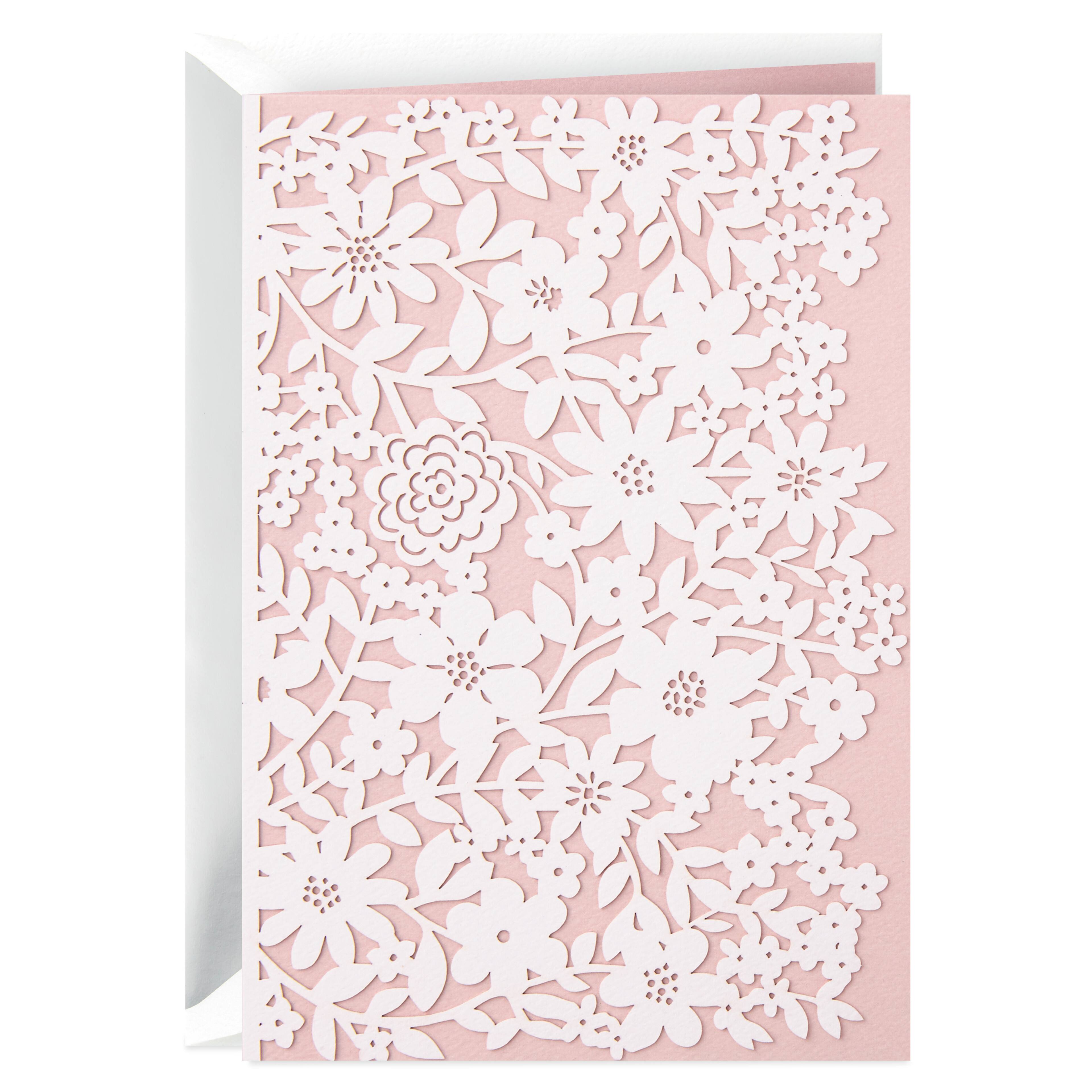 Hallmark Signature White Flowers on Blush Pink Blank Card