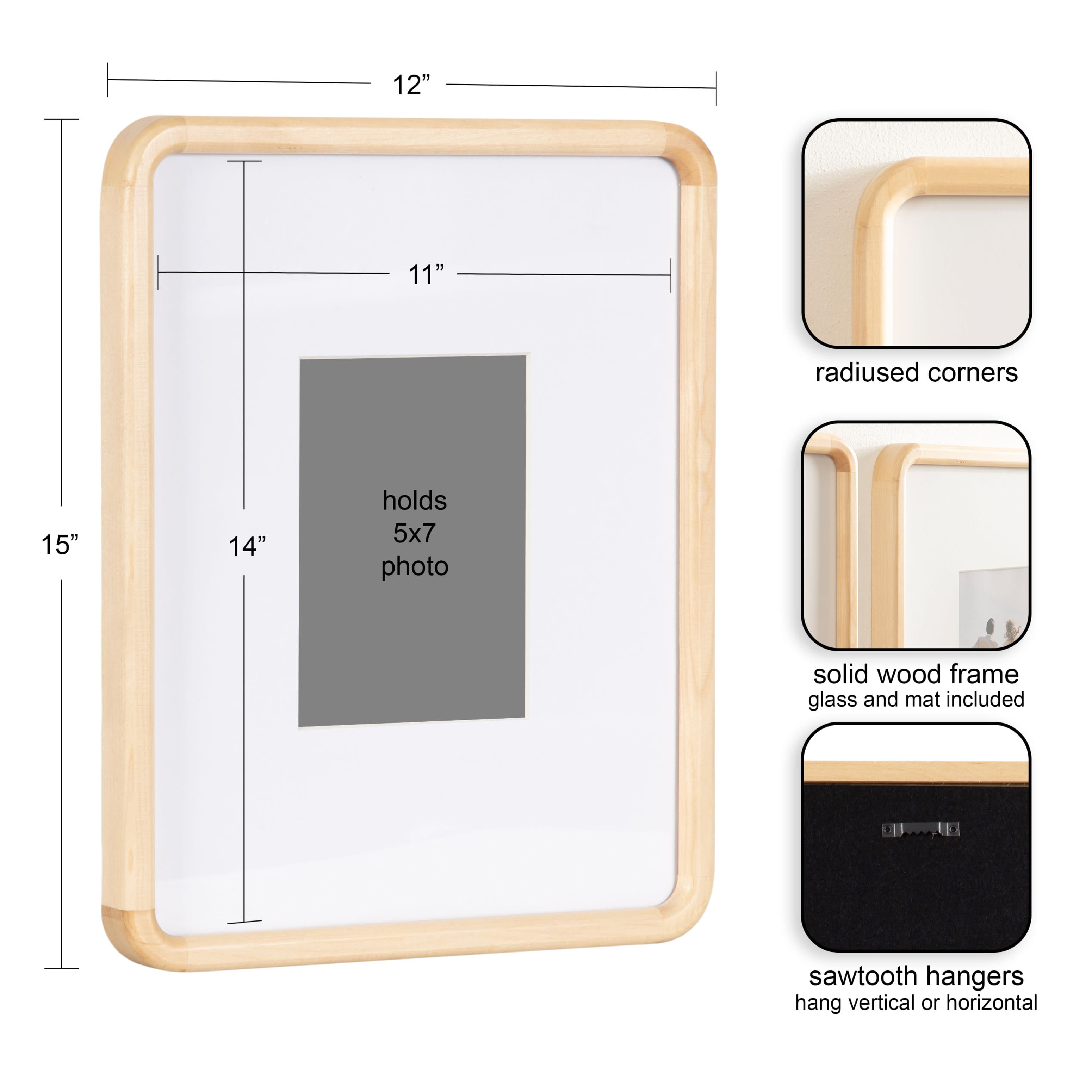 Kate and Laurel 11" x 14" Inglewood Picture Frames with 5" x 7" Mat, 3ct.