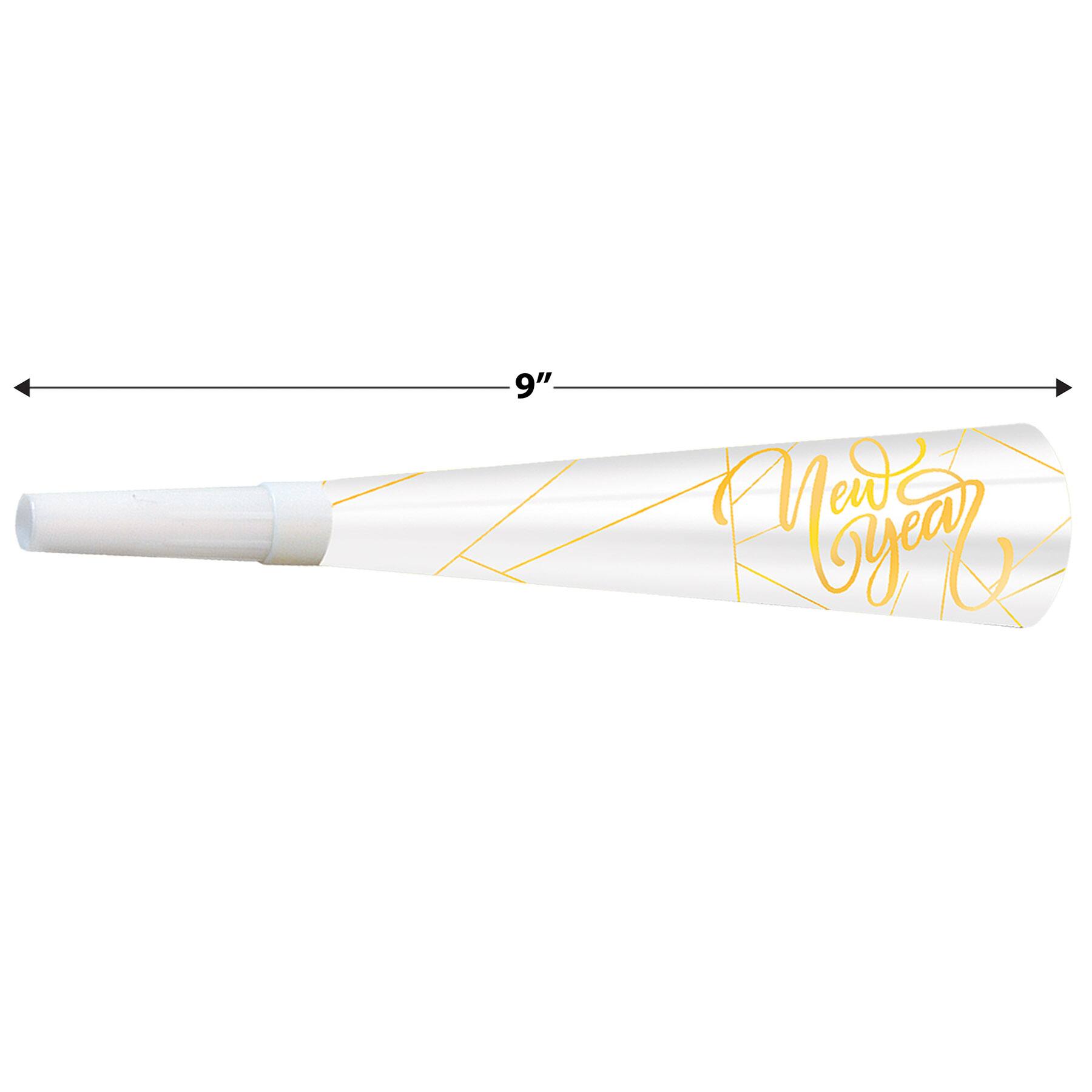 Beistle 9" White & Gold New Year Horns, 100ct.
