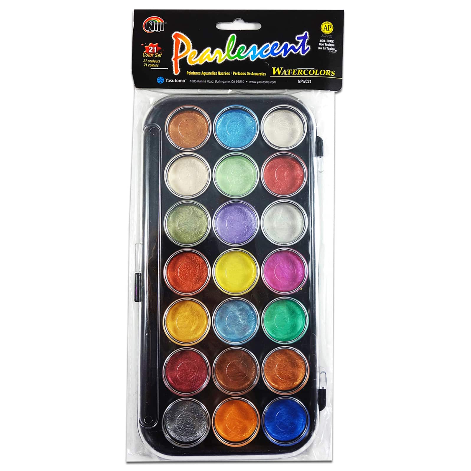 12 Pack: Yasutomo® Niji® Pearlescent 21 Color Watercolors Set