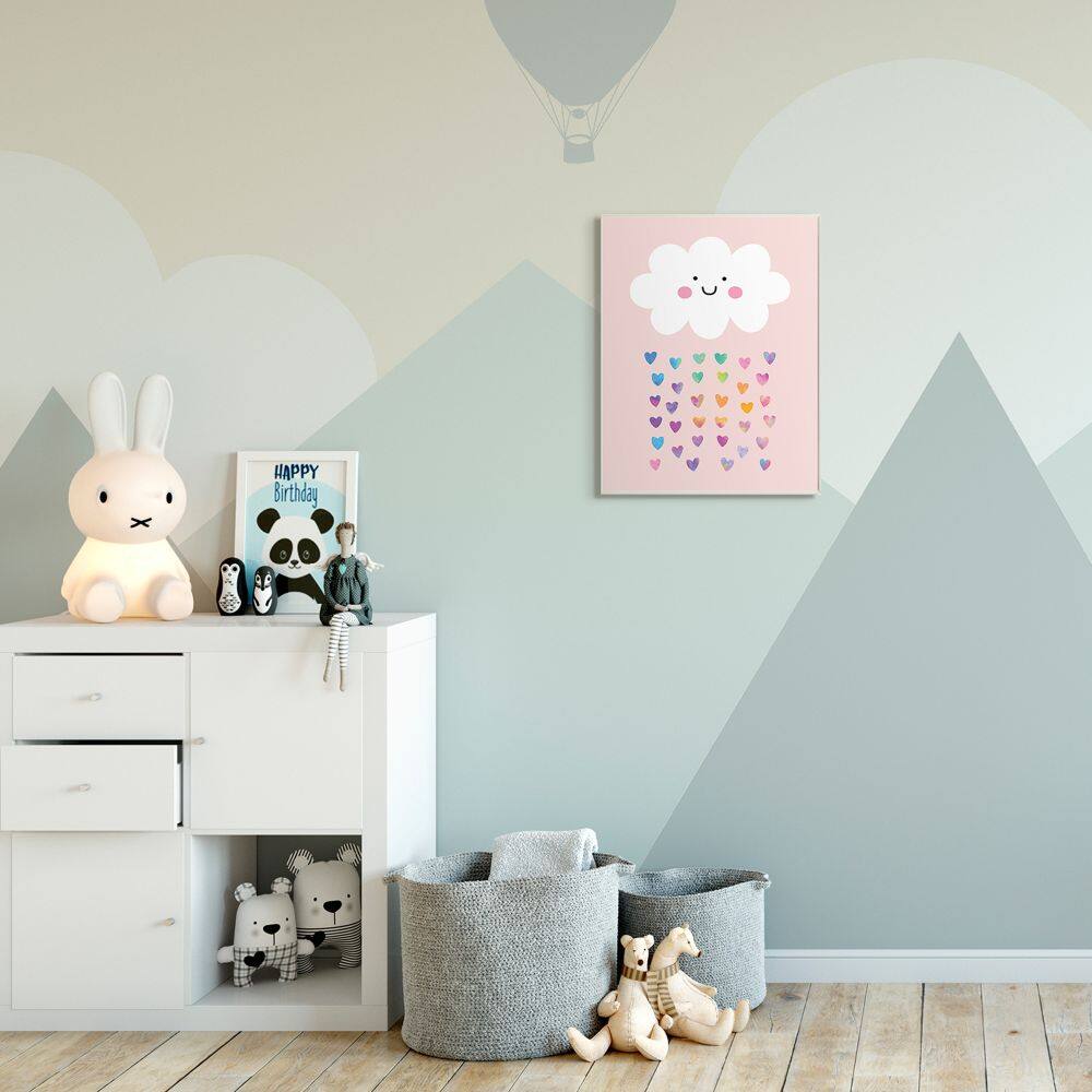 Stupell Industries Raining Rainbow Hearts with Happy Cloud Wood Wall Plaque