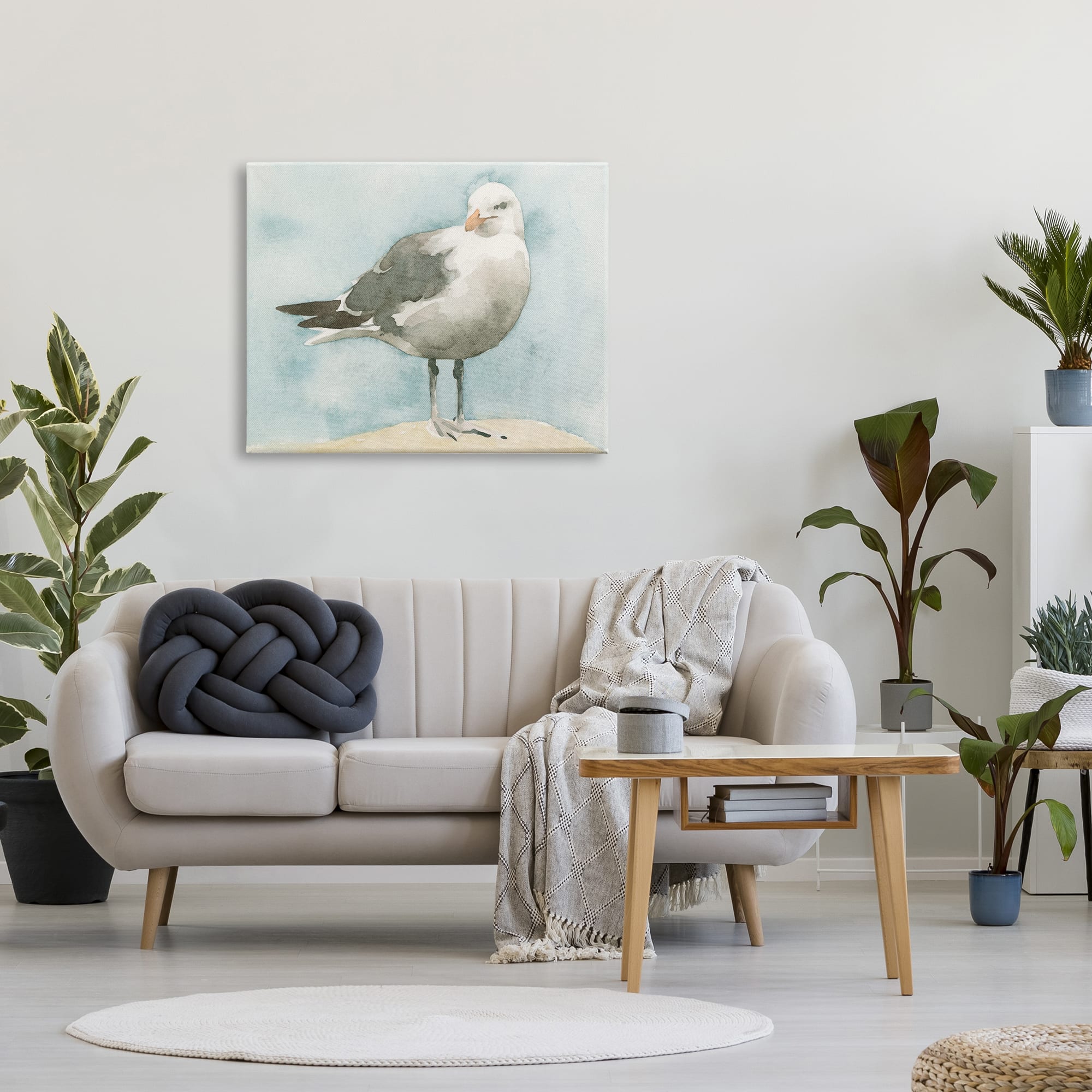 Stupell Industries Soft Focus Seagull On Waterfront Beige Blue Canvas Wall Art