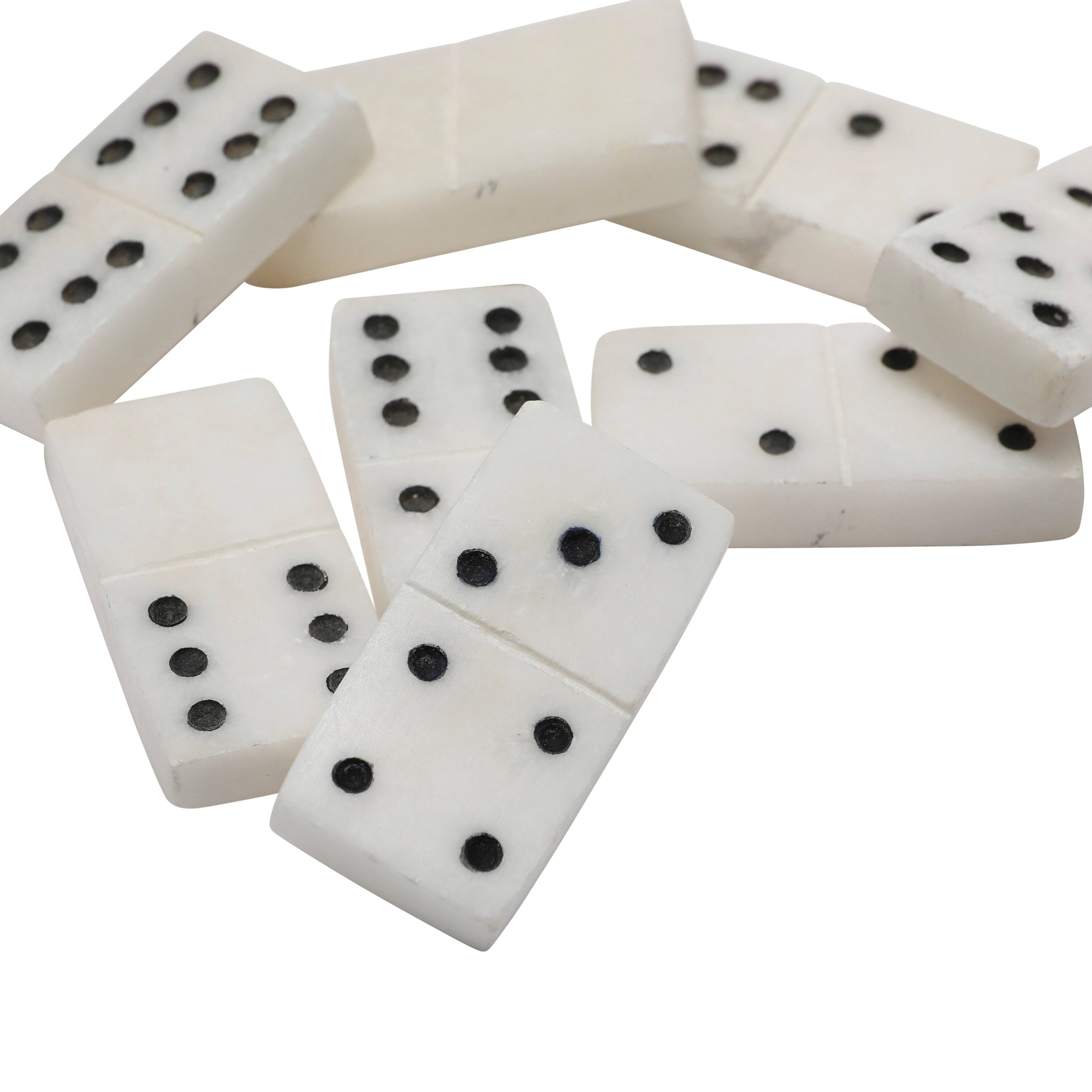 Hello Honey® 9" Black and White Handmade Alabaster Dominos in Soapstone Tray