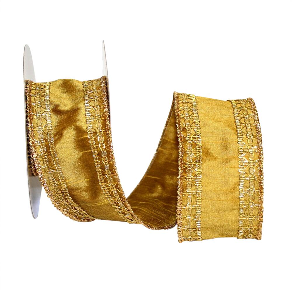 JAM Paper 2.5" x 10yd. Gold Wired Royal Trim Dupioni Ribbon