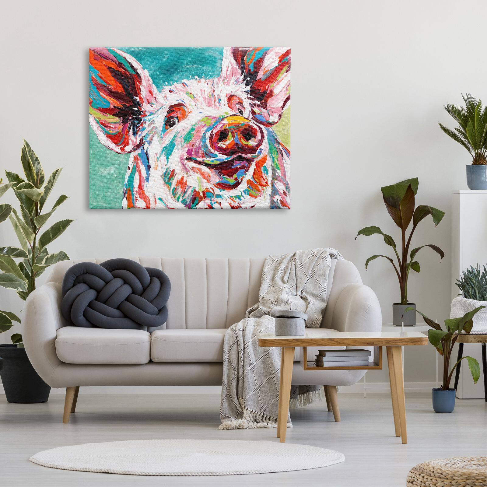 Stupell Industries Brightly Painted Pig Canvas Wall Art