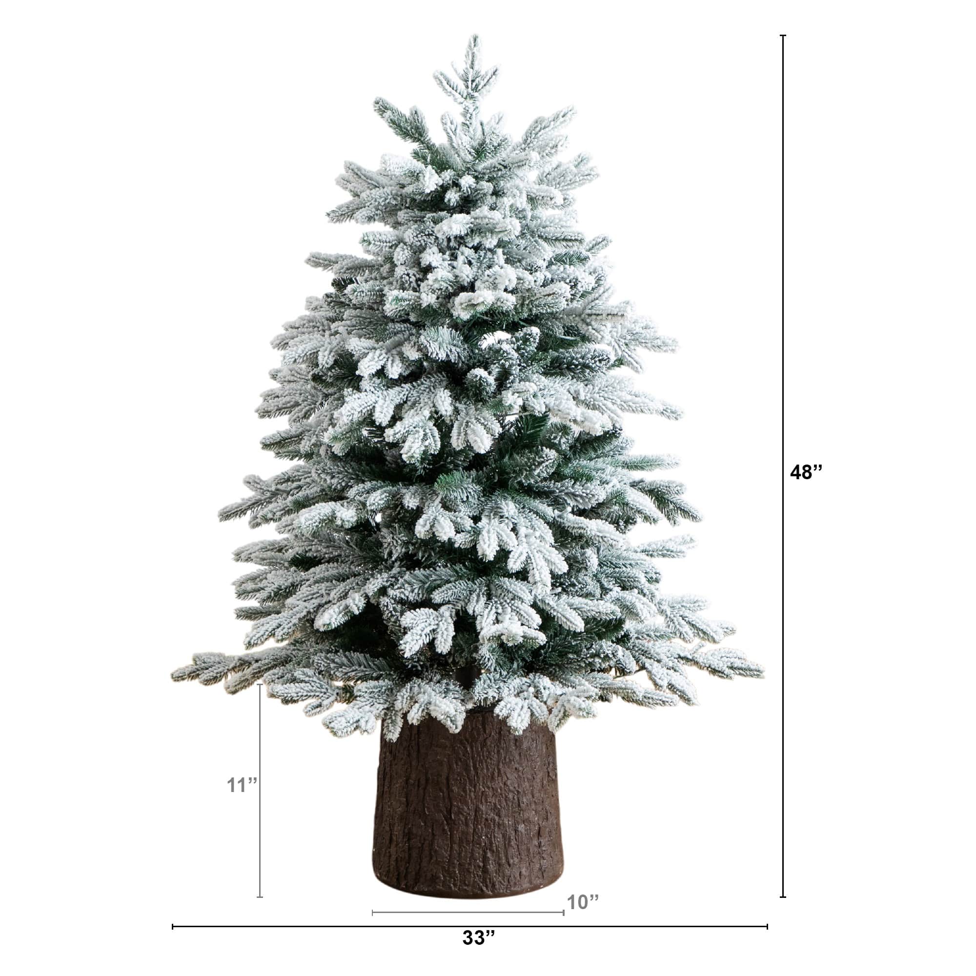 4ft. Pre-Lit Flocked Artificial Christmas Tree in Black Decorative Planter, Warm White LED Lights