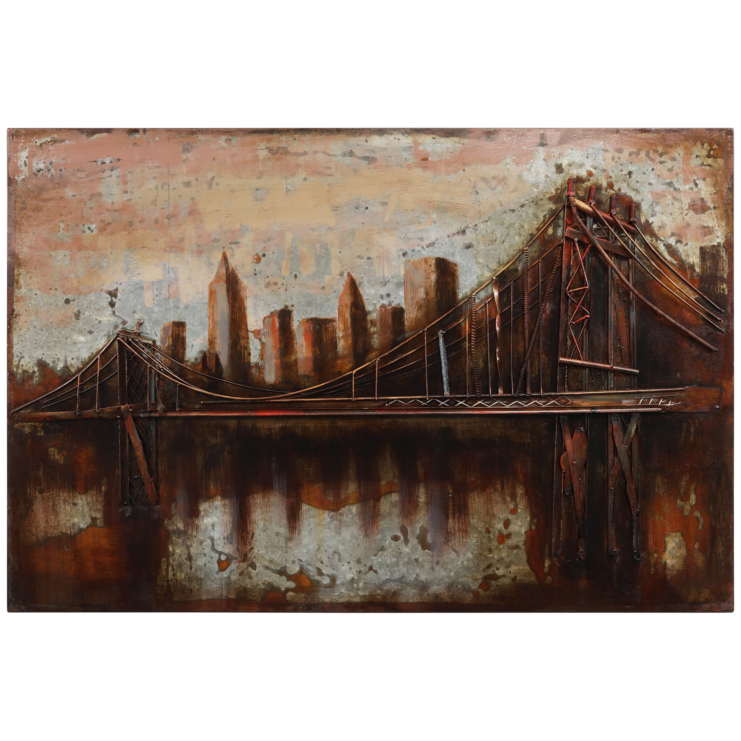 Empire Art Direct 48" x 32" Bridgescape Mixed Media Iron Dimensional Sculpture Wall Art
