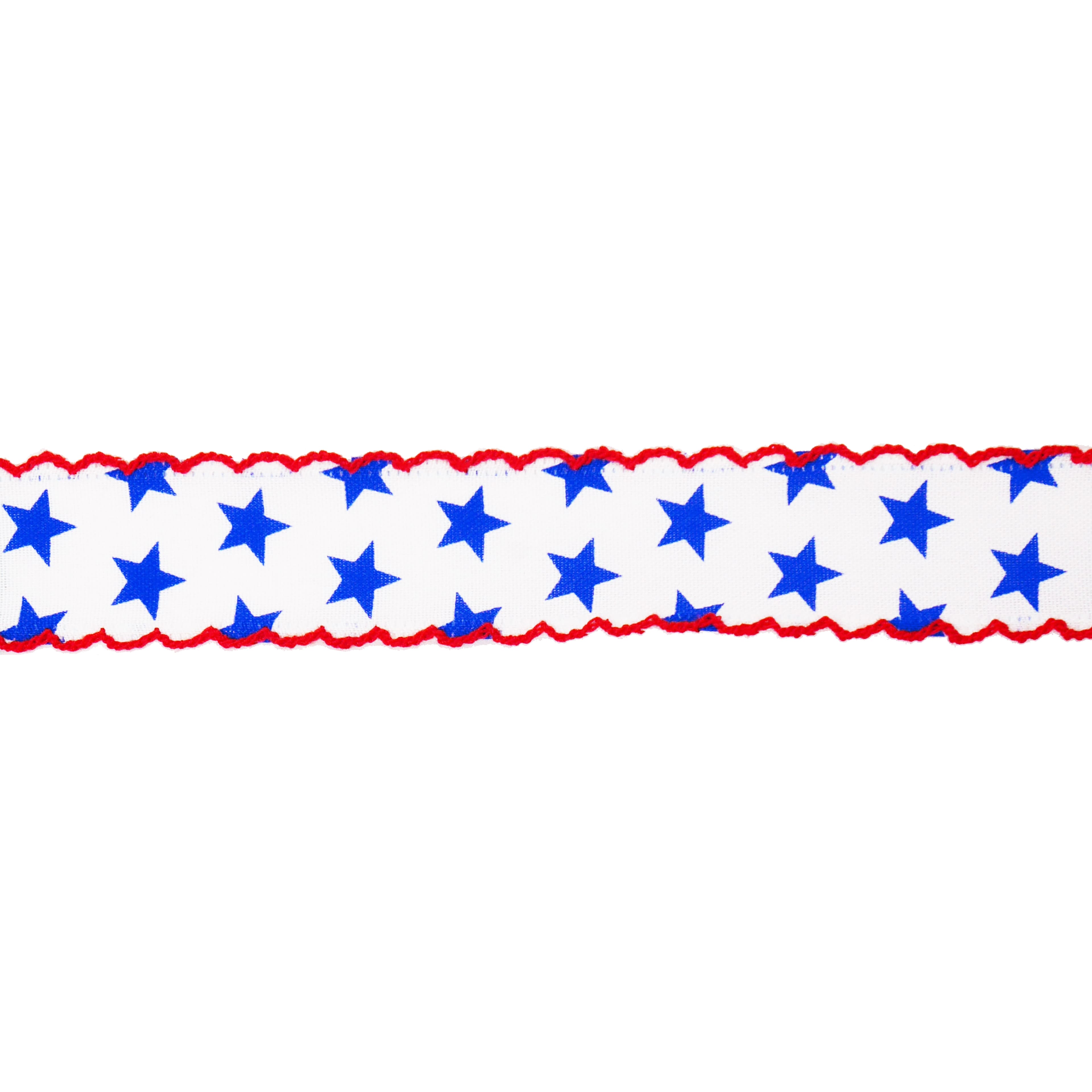 1.5" x 5yd. Blue & White Stars with Red Edge Wired Cross Linen Ribbon by Celebrate It®