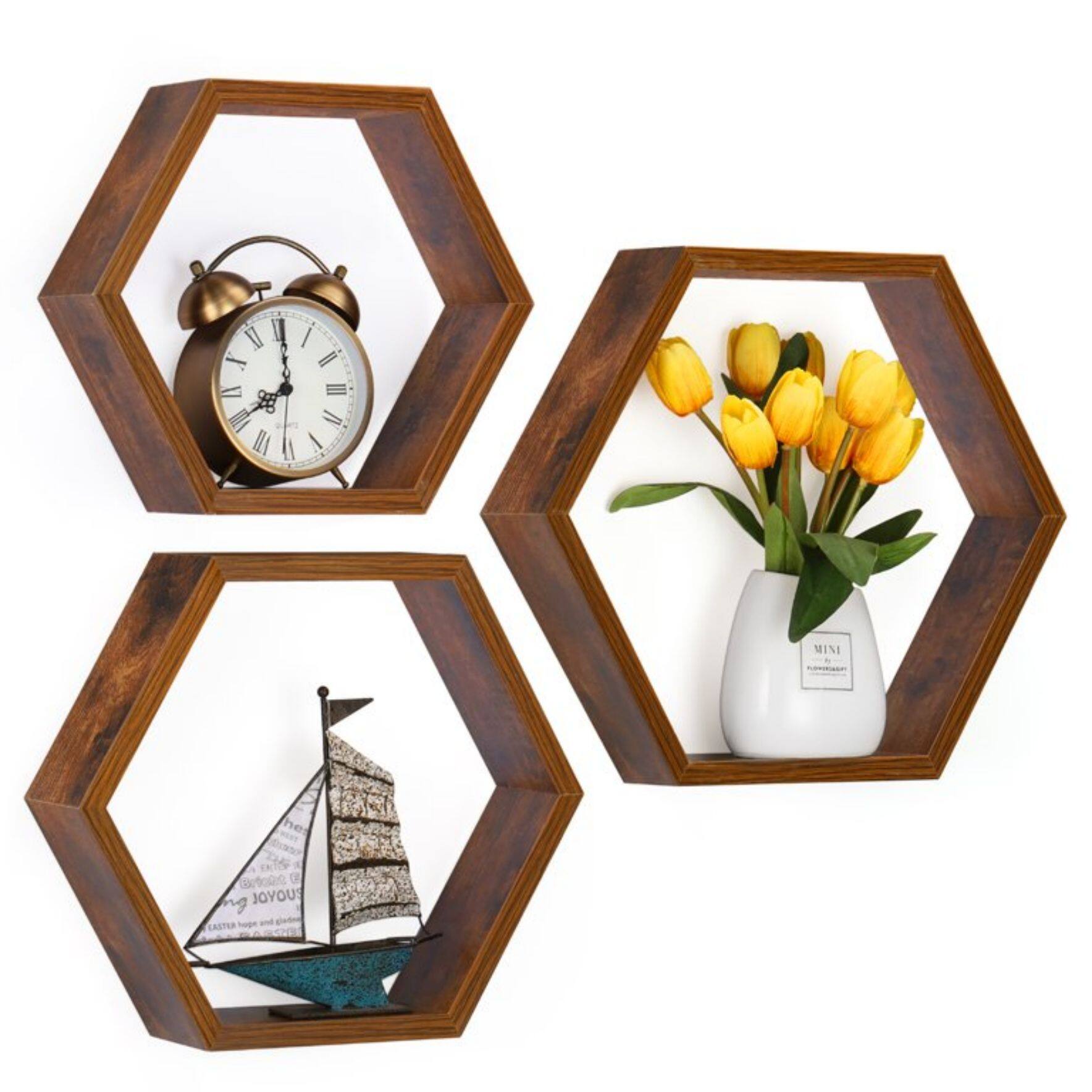 NEX™ Burnt Brown Wood Floating Shelf Set