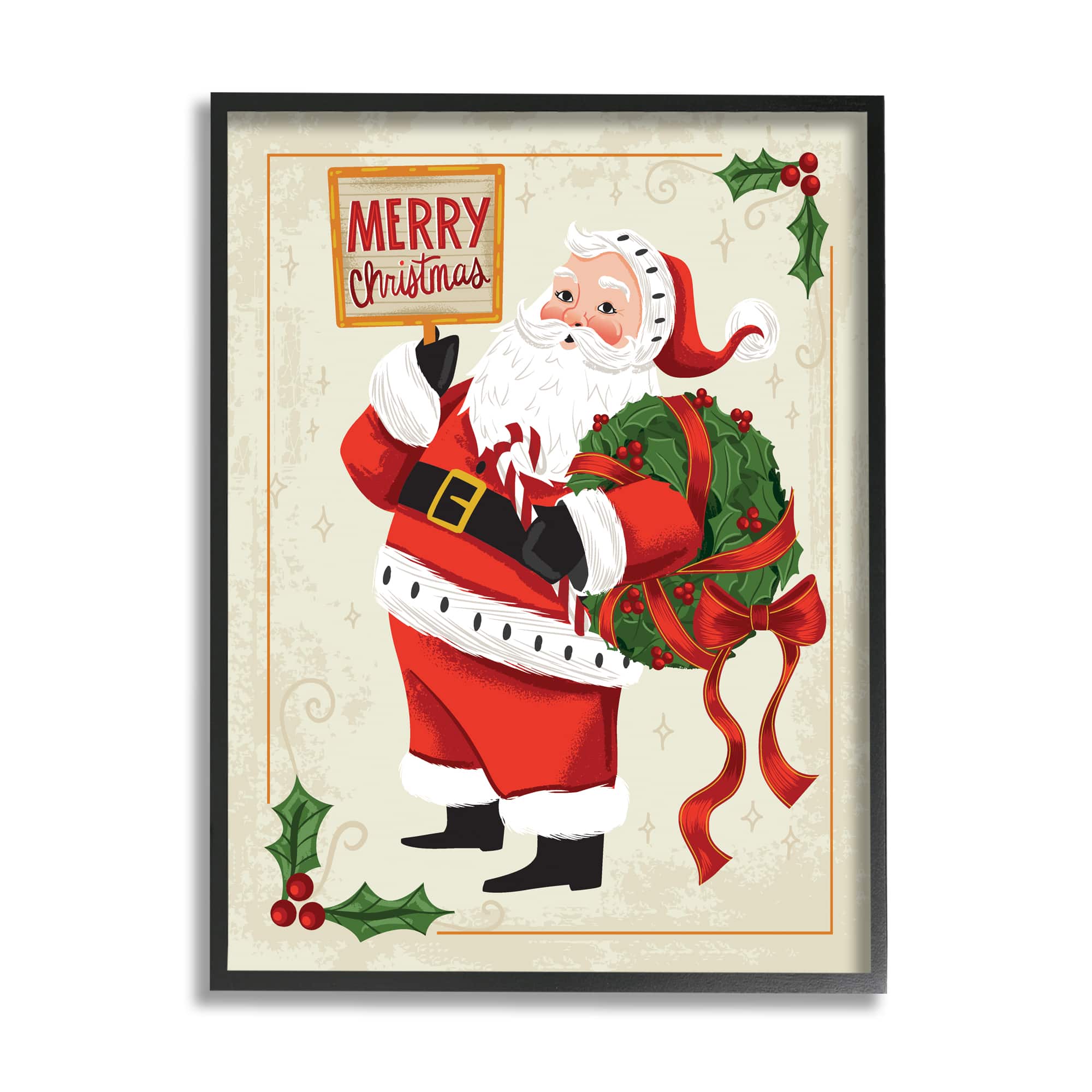 Stupell Industries Vintage Merry Christmas Santa Framed Giclee Art