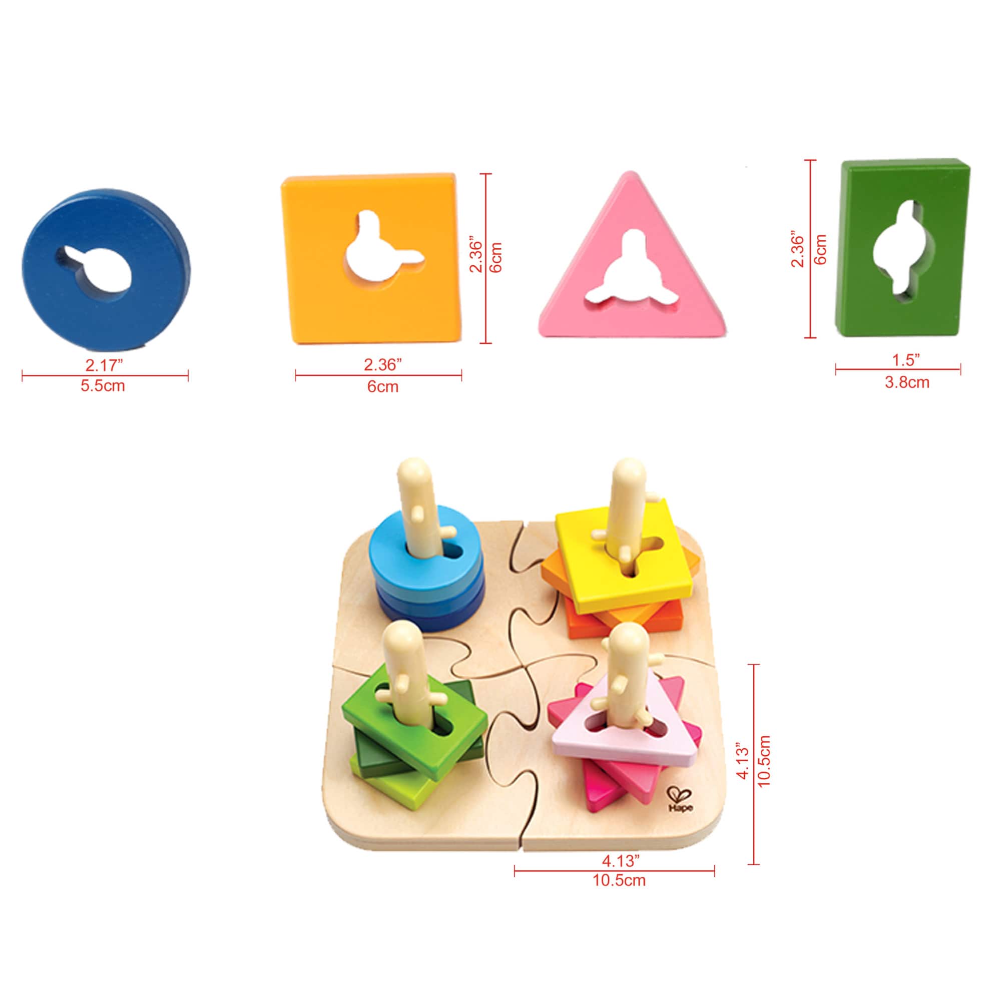 Hape Wooden Toddler Stacking Shape Peg Puzzle
