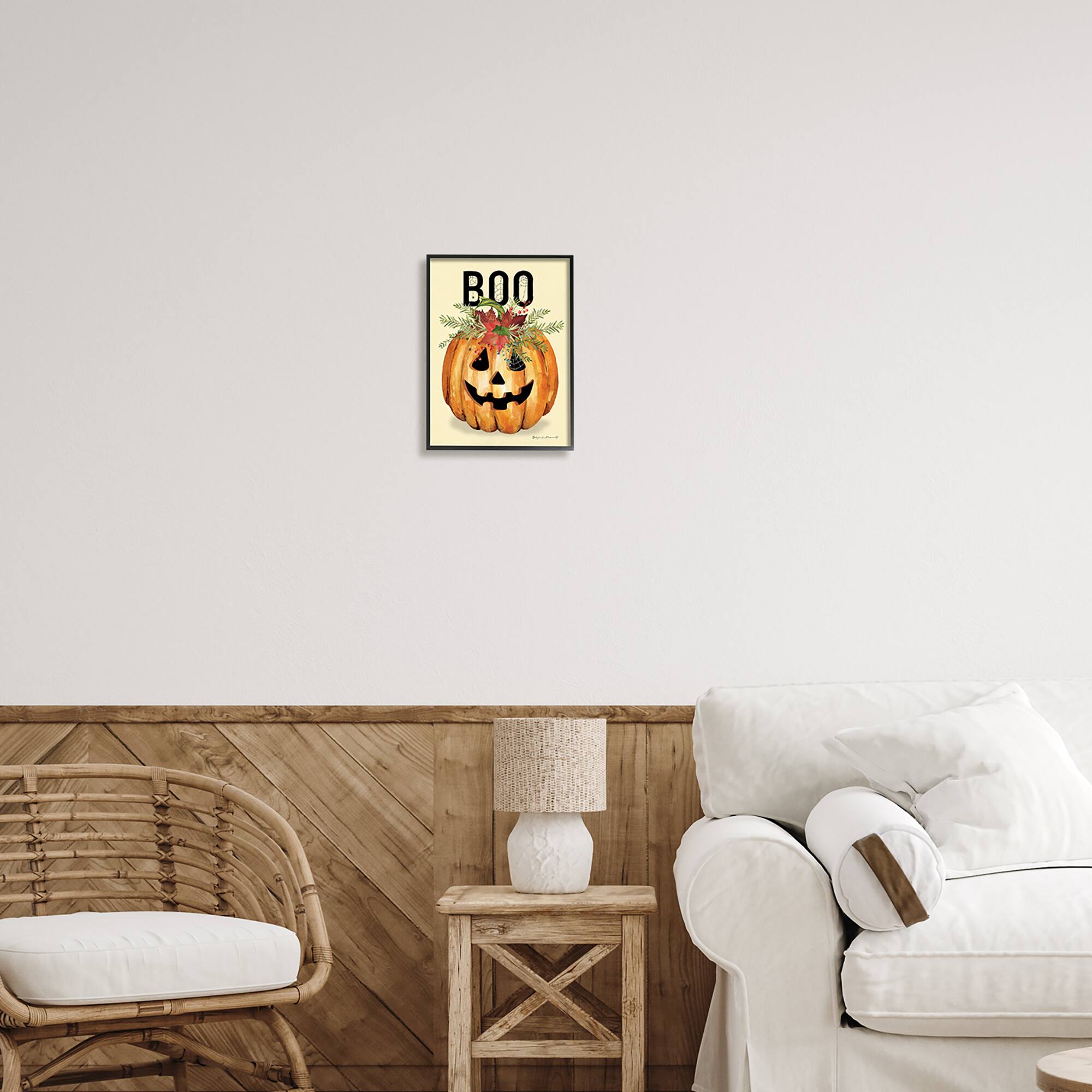 Stupell Industries Boo Seasonal Halloween Flowers Framed Giclee Art
