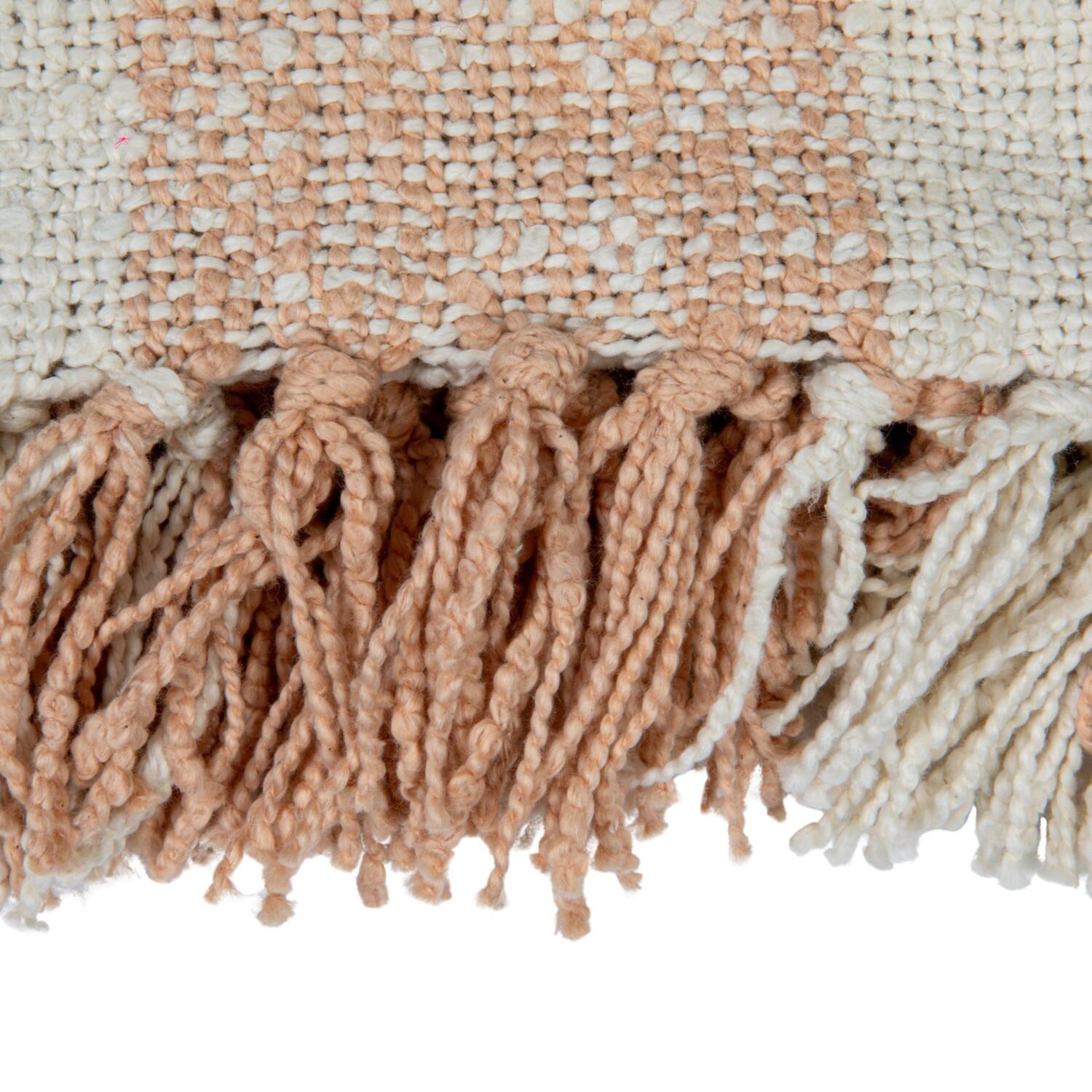 Hello Honey® Blush & Cream Plaid Hand-Woven Cotton Throw with Fringe