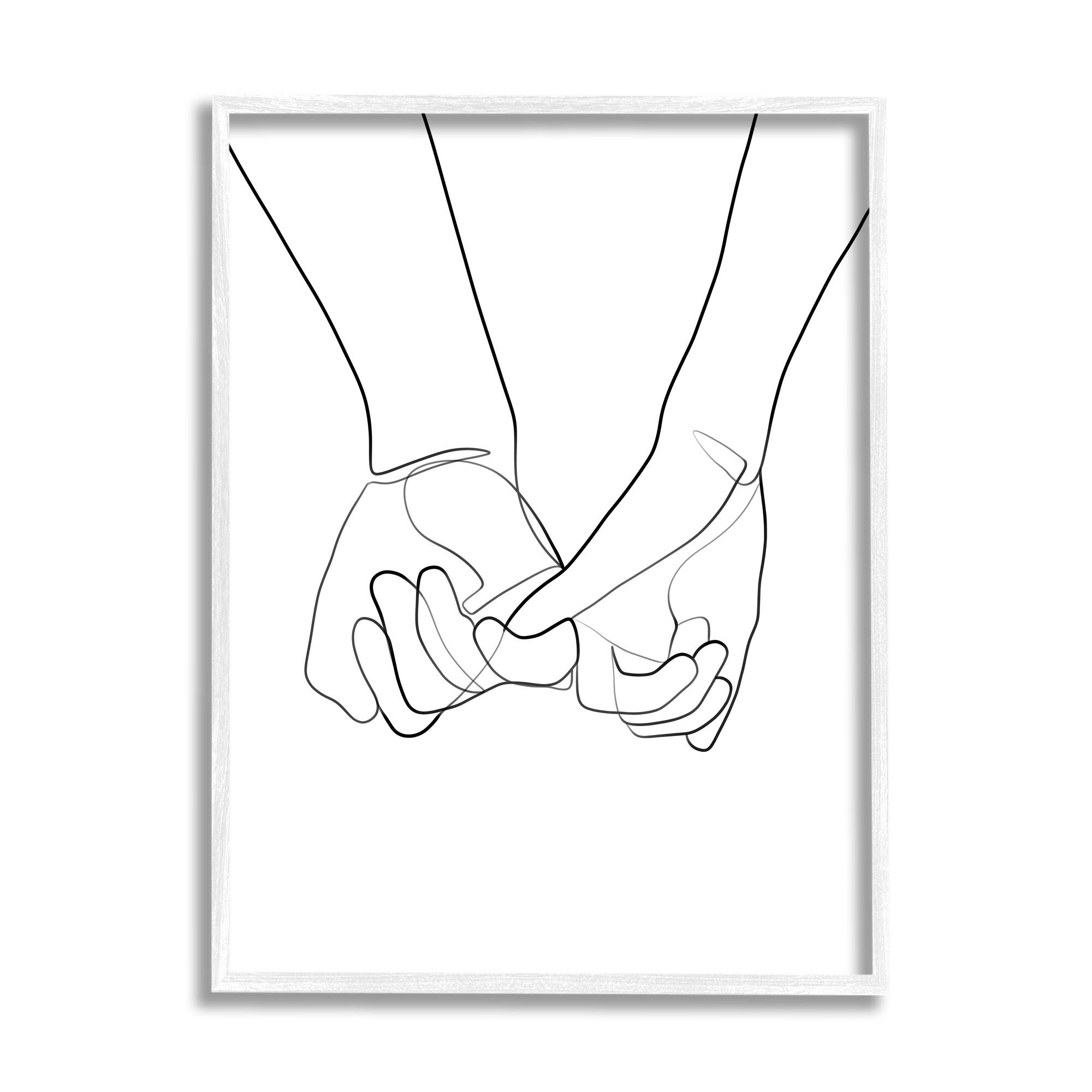 Stupell Industries Fluid Line Abstract Couple Holding Hands Wall Art in White Frame