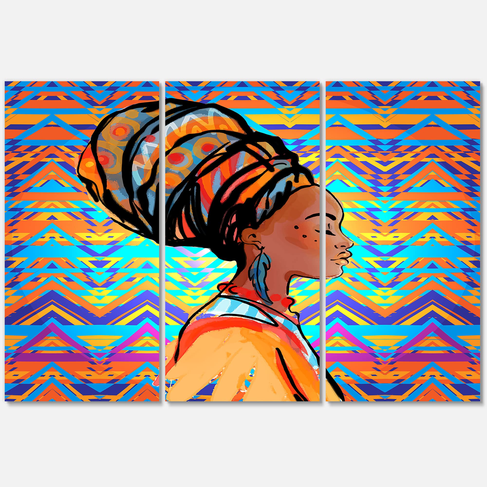 Designart - African American Woman with Turban IV - Modern Canvas Wall Art Print