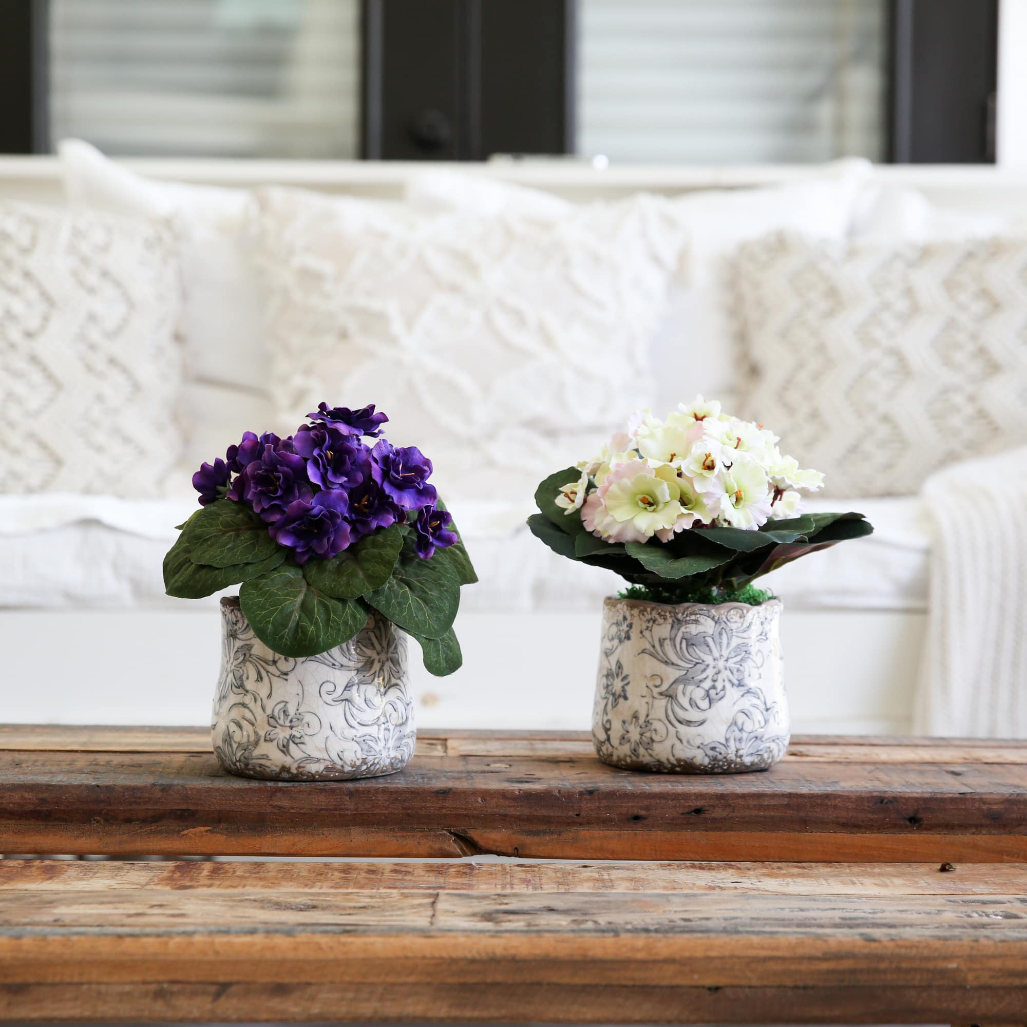 8" African Violet Artificial Plant in Floral Design Vase Set