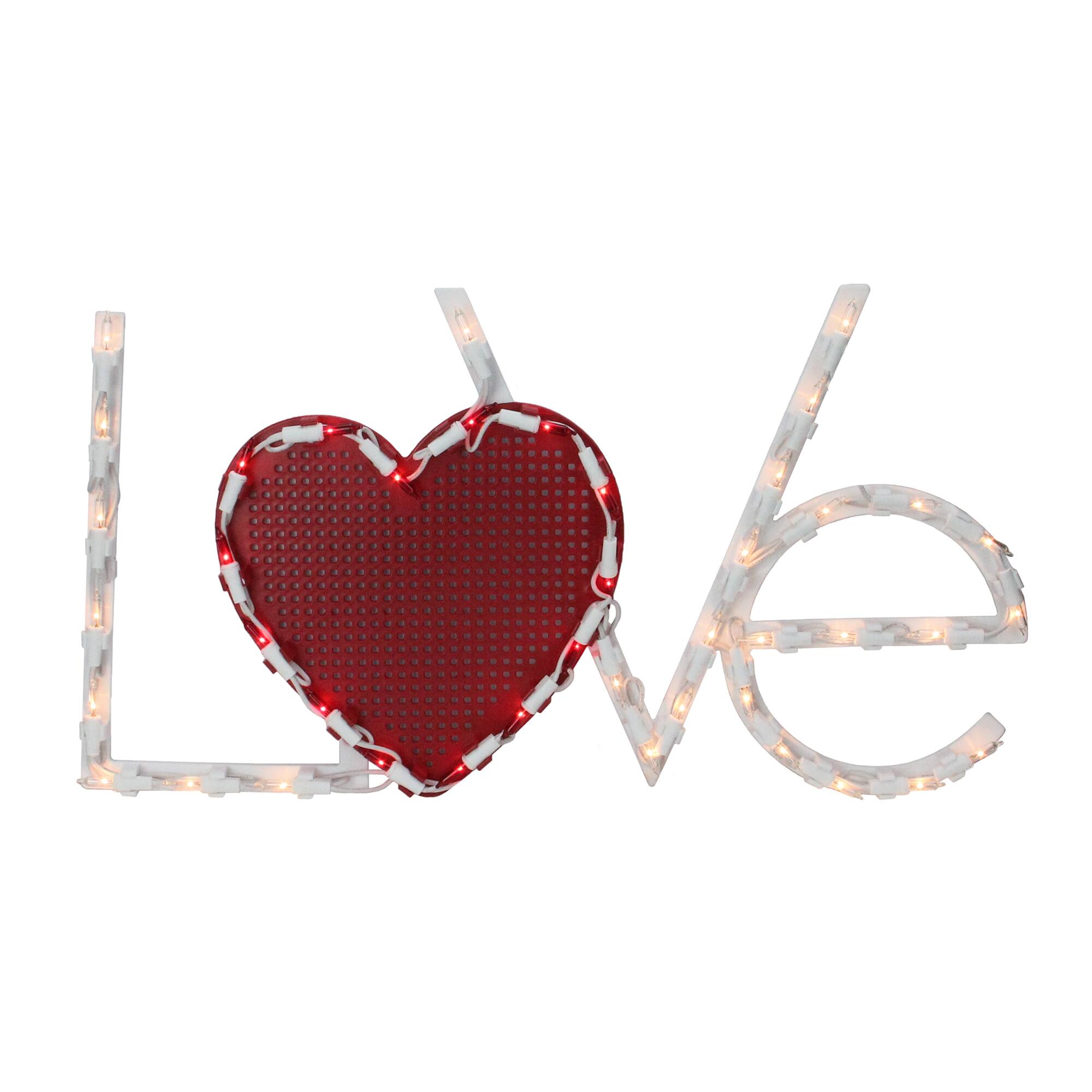 17" Lighted White & Red Love Window Silhouette Decoration