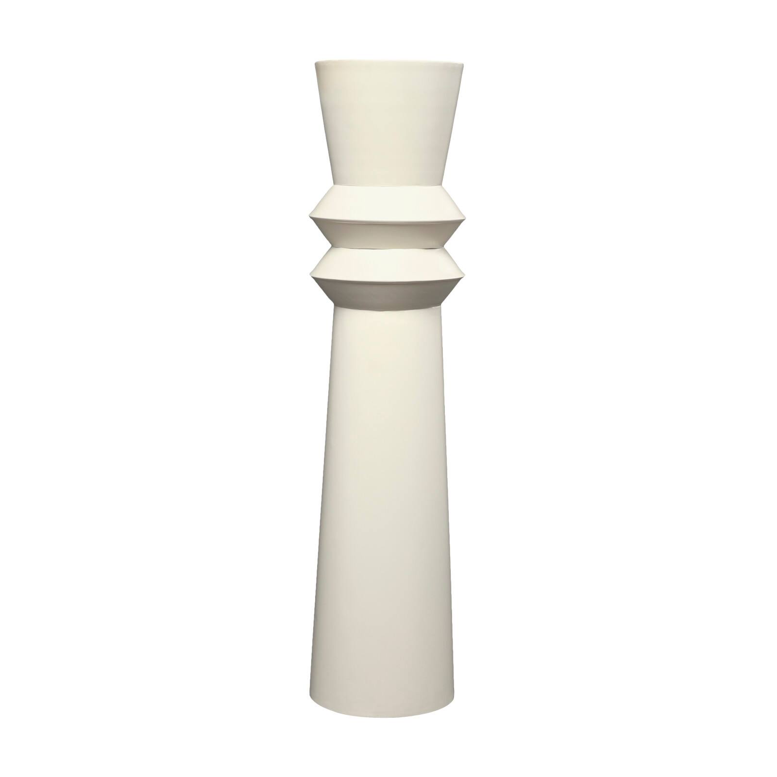 2.5ft. Cream Metal Tall Art Deco Fluted Floor Vase