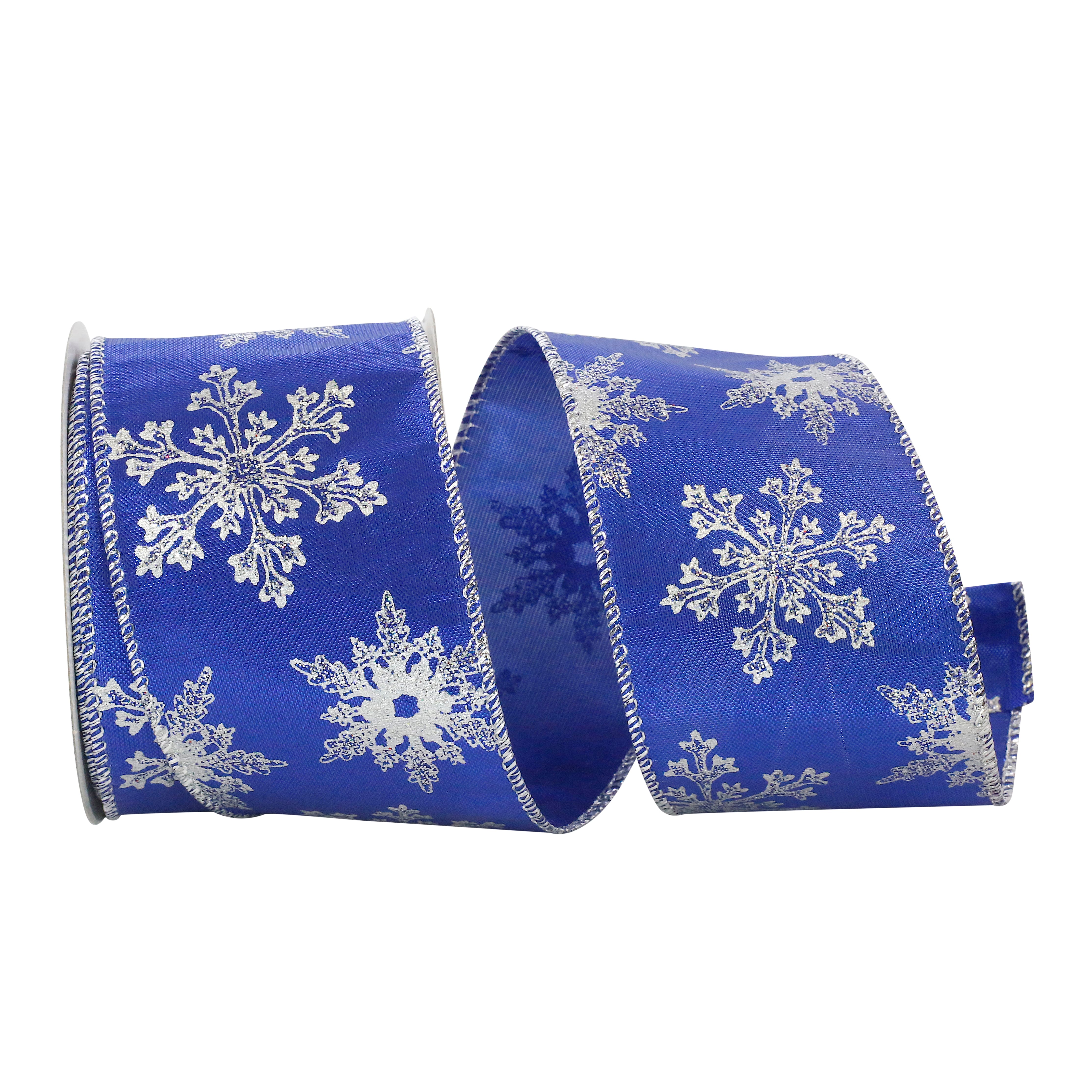 Reliant 2.5" x 10yd. Lame Snowflakes Royal Wired Ribbon