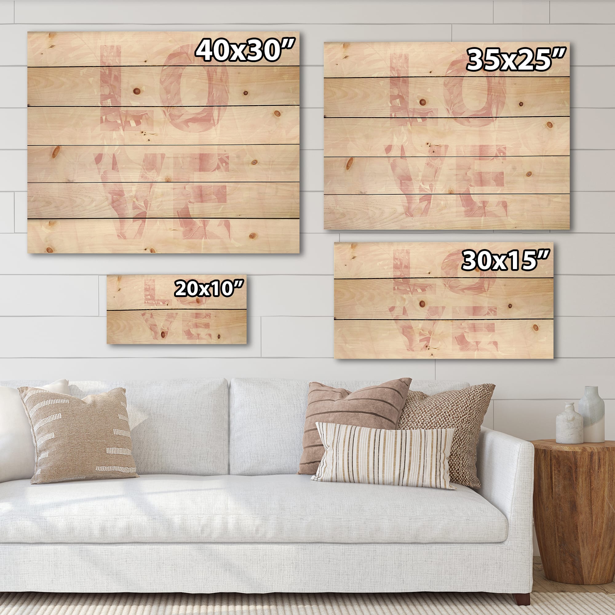 Designart - Pink Pastel Love - Shabby Chic Print on Natural Pine Wood