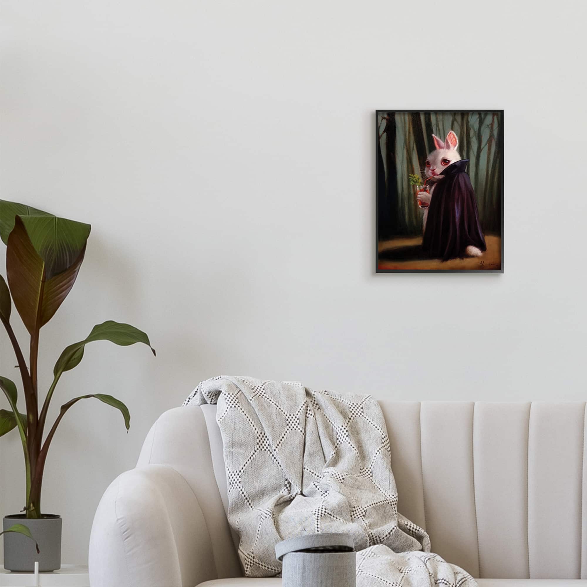 Stupell Industries Vampire Rabbit Drinking Bloody Mary Dark Forest Framed Wall Art