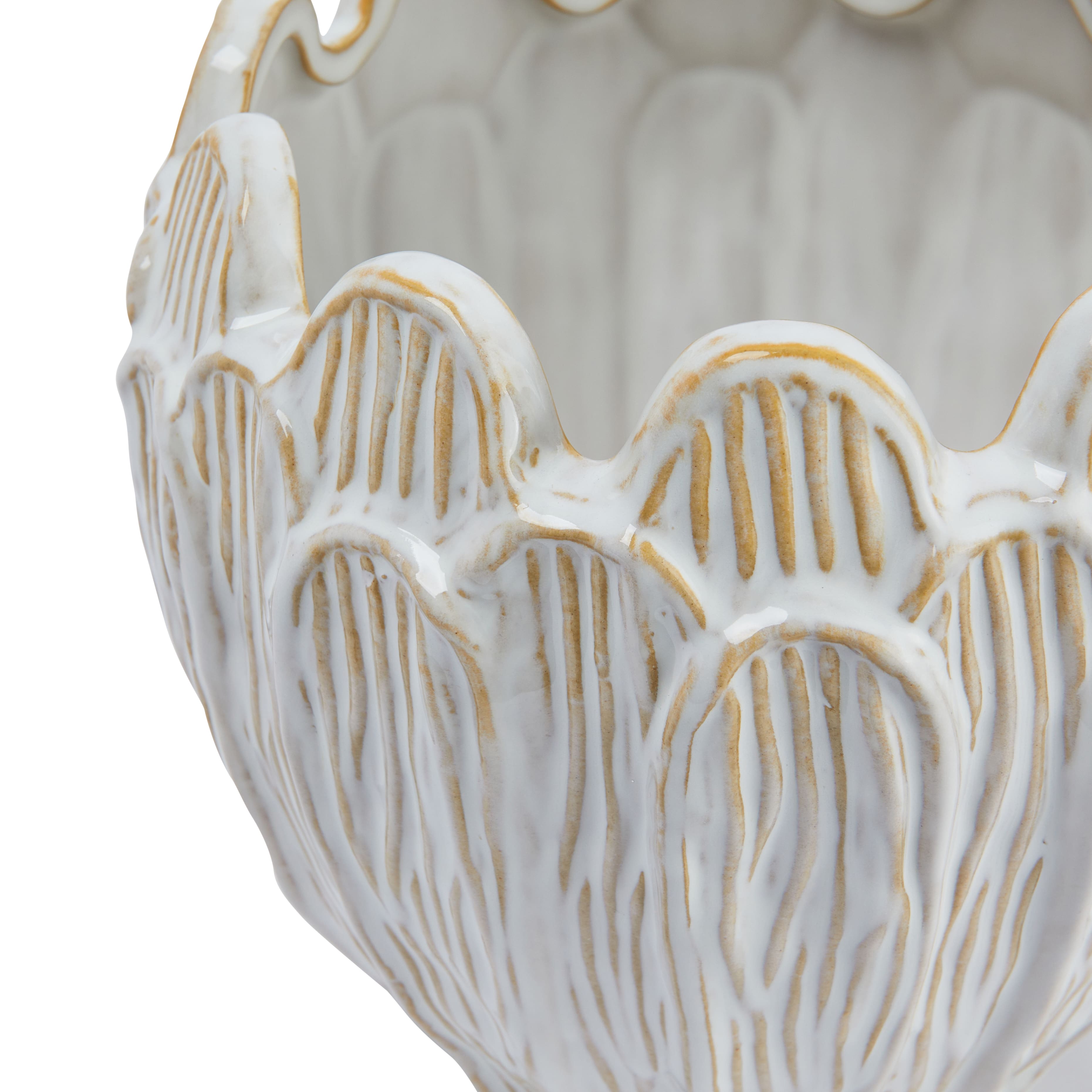Hello Honey® 8" Ivory Stoneware Flower Shaped Planter