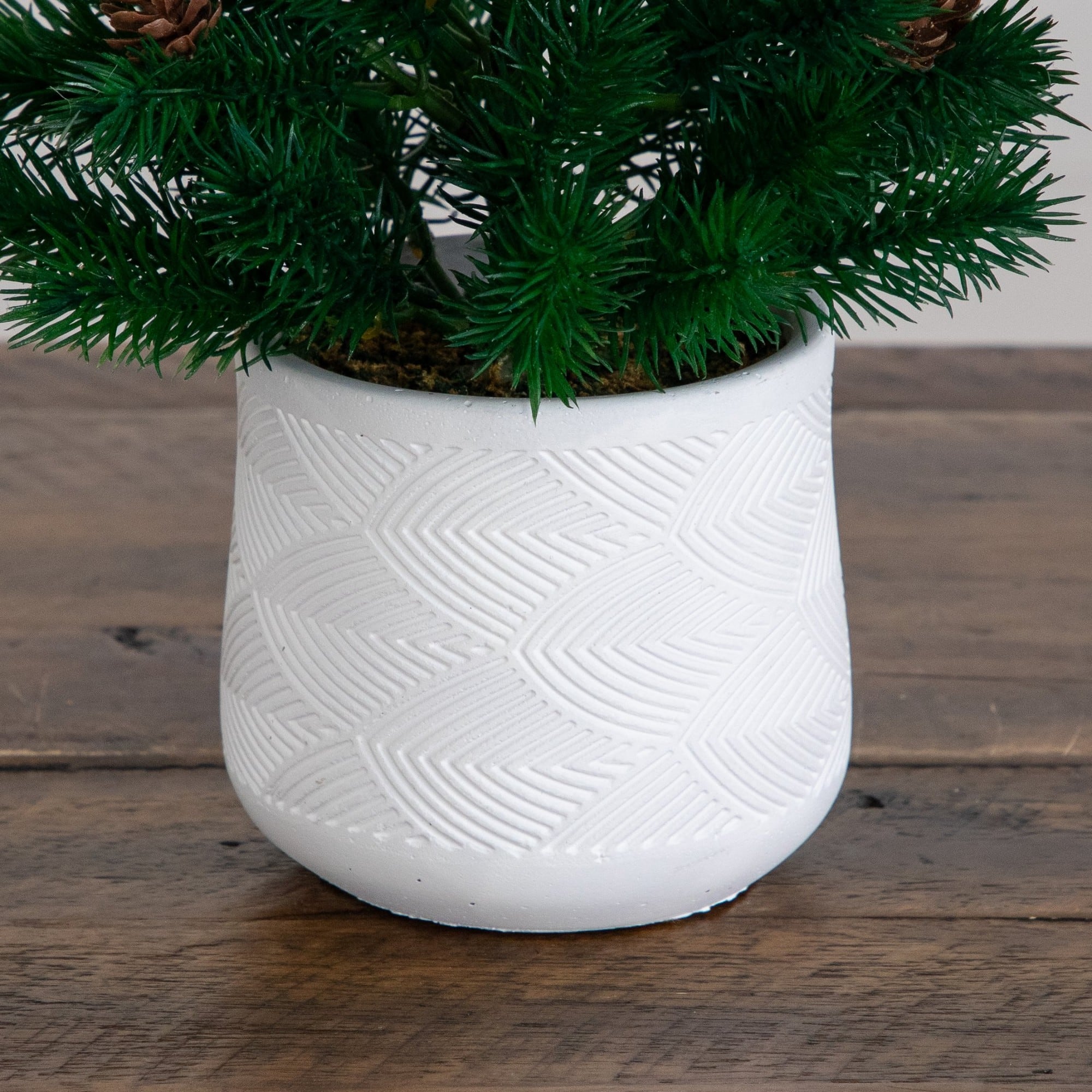 Nearly Natural 20" Unlit Artificial Christmas Tree with Pinecones in White Ceramic Planter