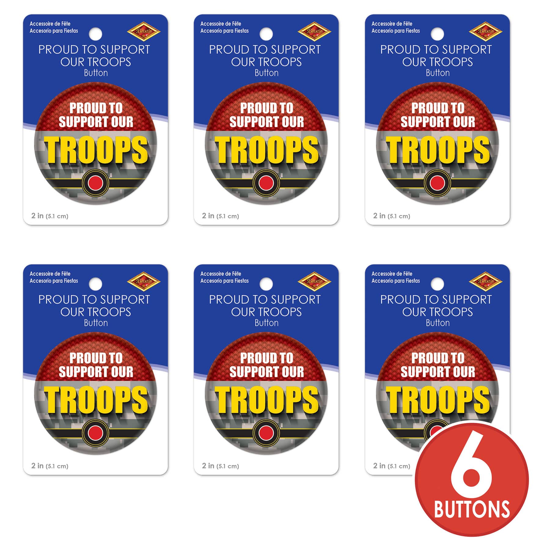 Beistle 2" Red Camouflage Proud To Support Our Troops Buttons, 6ct.