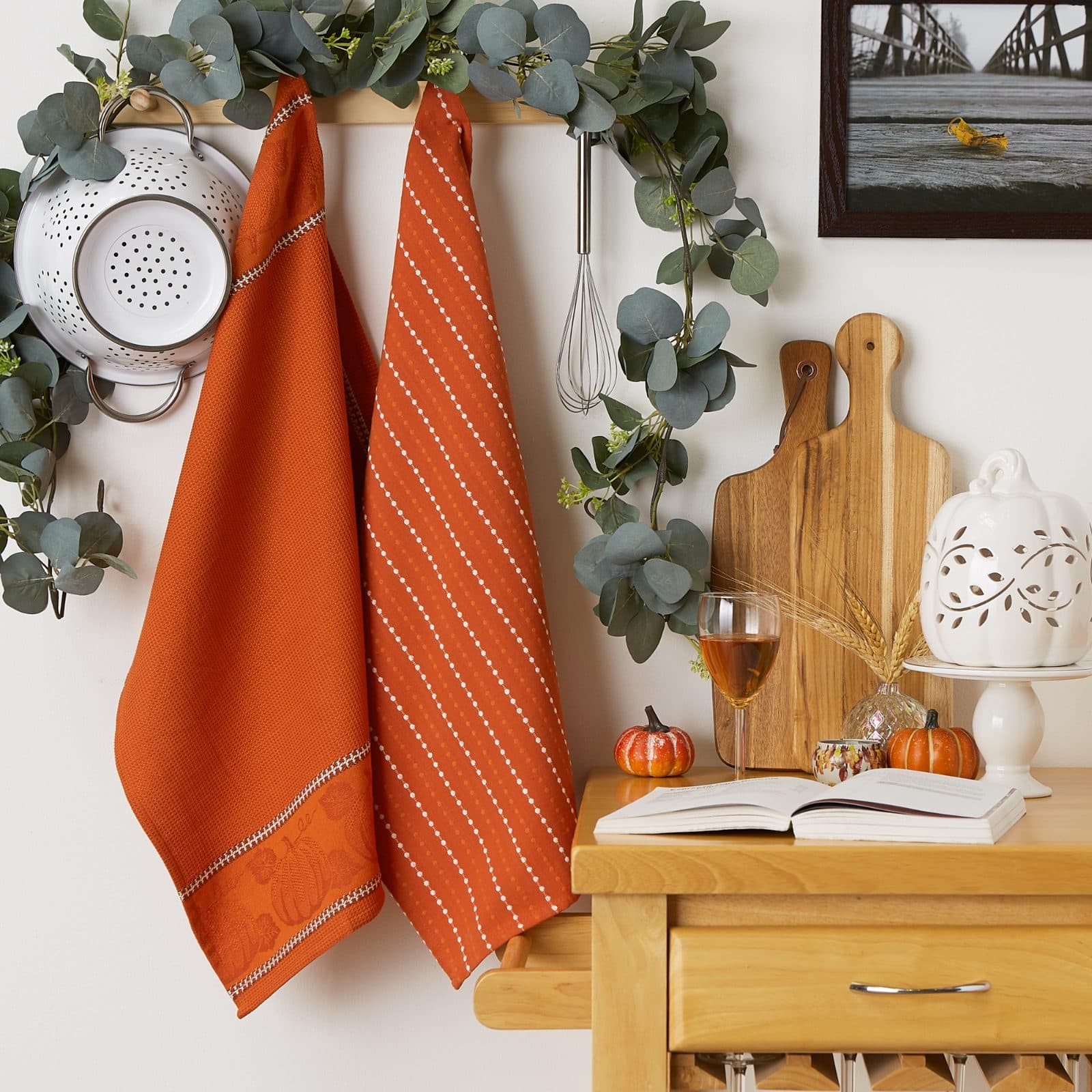 DII® Burnt Orange Harvest Embellished Dish Towels, 3ct.