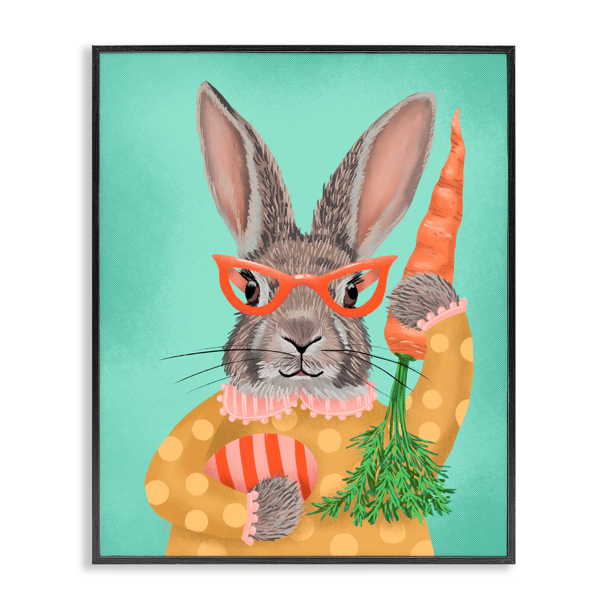 Stupell Industries Polka Dot Spring Rabbit Framed Giclée Wall Art