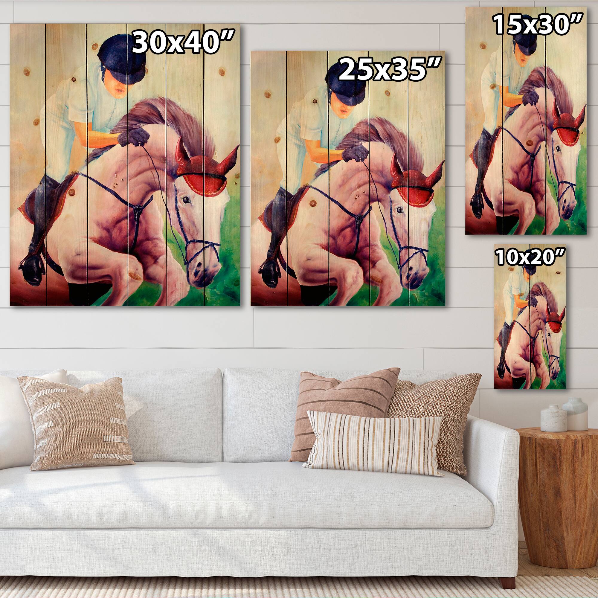 Designart - Jockey On Galoping Horse - Farmhouse Print on Natural Pine Wood