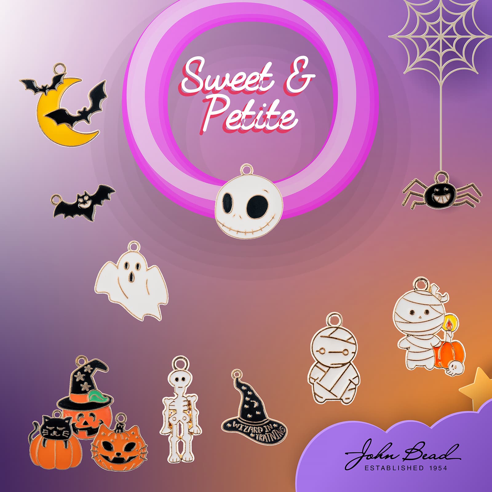 John Bead Sweet & Petite Halloween Small Happy Skeleton Ghost Face Charms, 8ct.