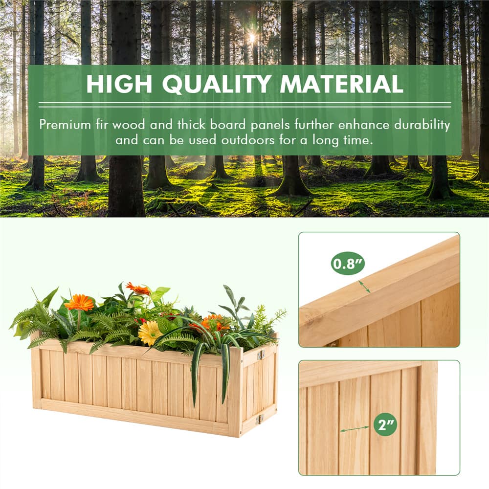 Costway Outdoor Wooden Planter Box Folding Raised Garden Plant Container with Drainage Hole
