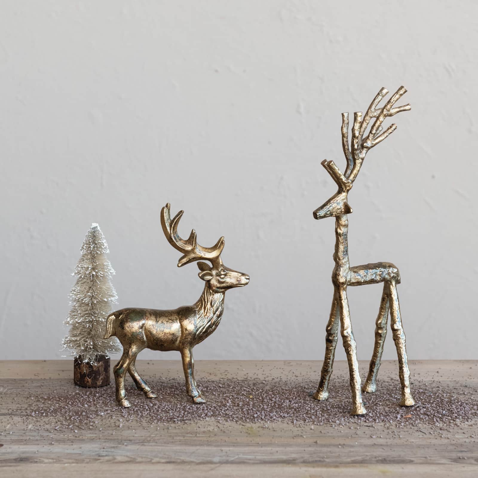 Hello Honey® 10" Antique Gold Finish Cast Aluminum Reindeer Décor