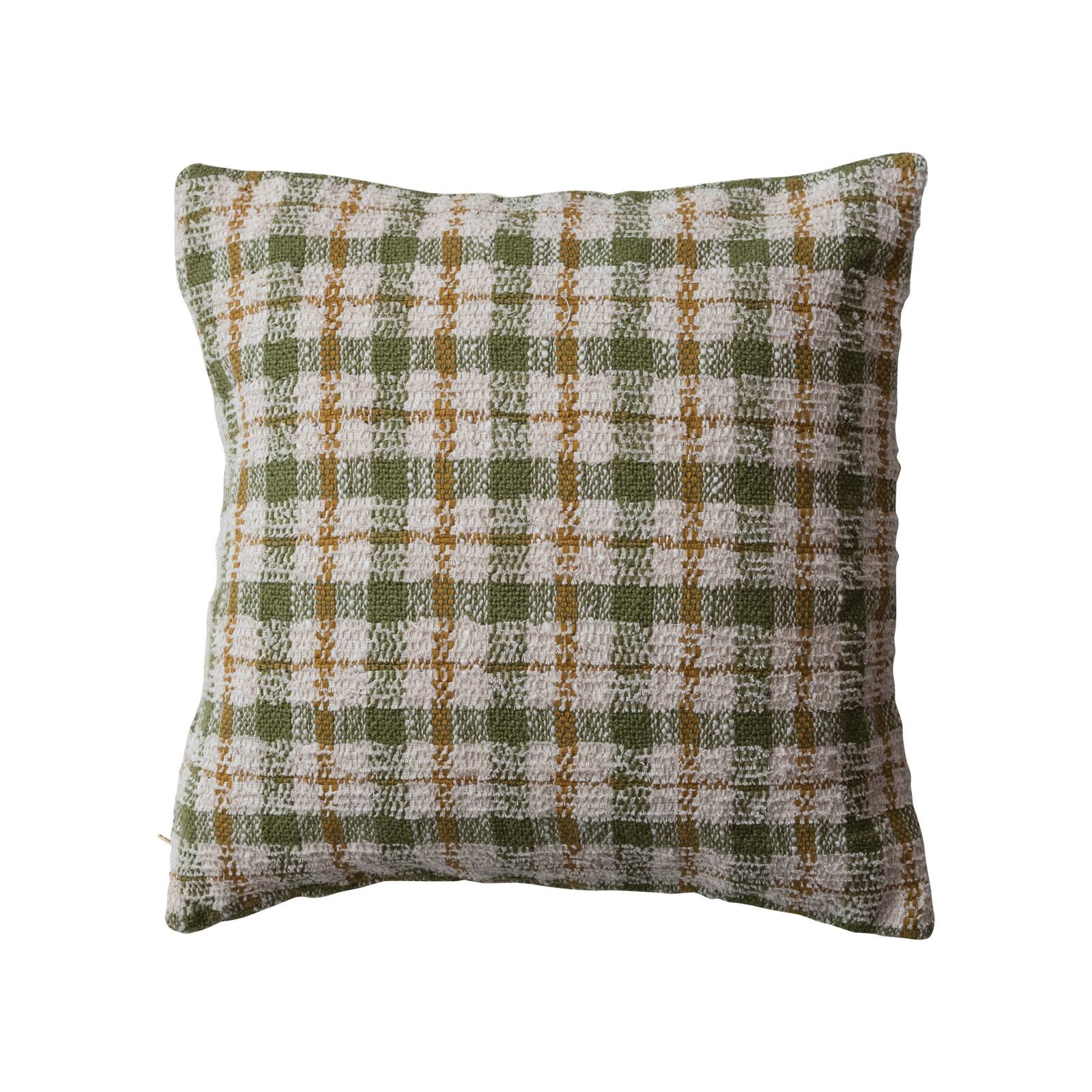 Hello Honey® 20" x 20" Cream, Green & Yellow Plaid Woven Cotton Pillow