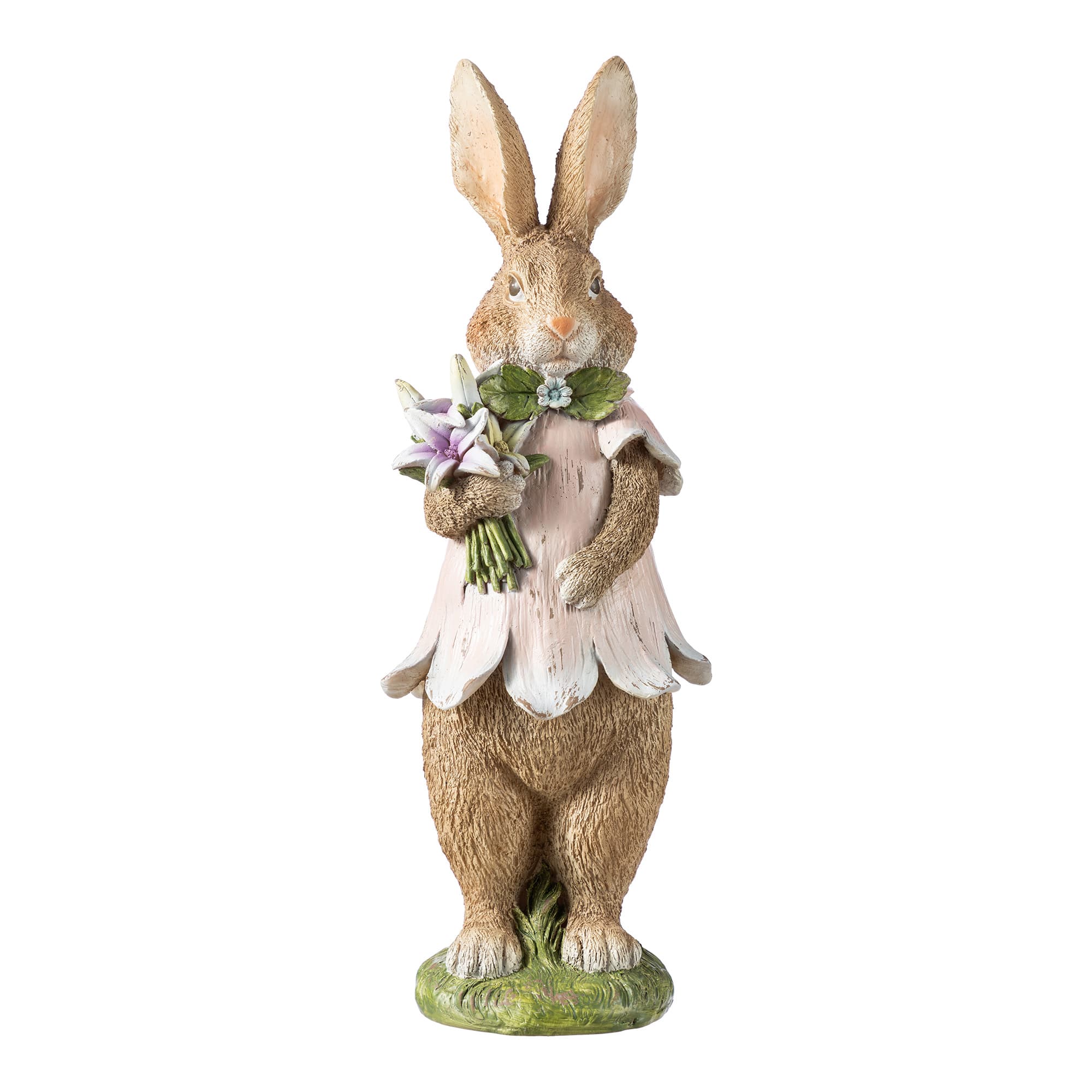 Glitzhome® 15.5" Easter Resin Bunny Girl with Flowers Table Decor