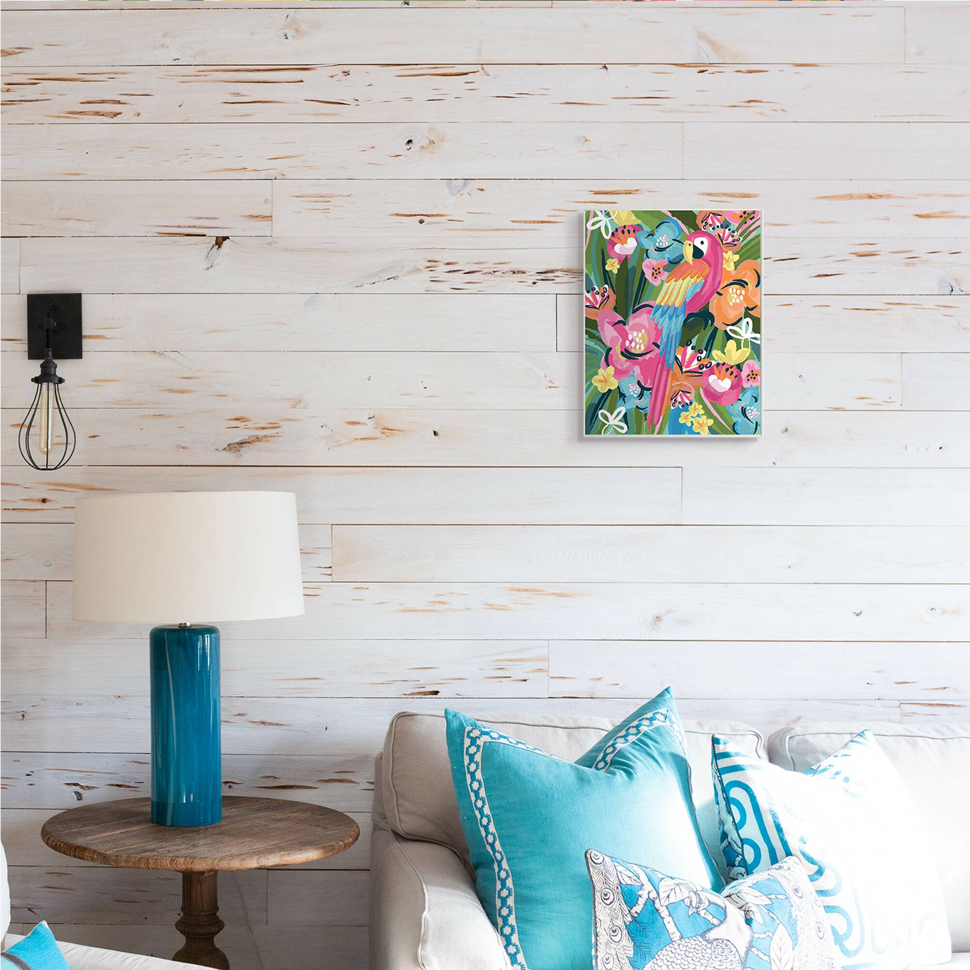 Stupell Industries Tropical Flowers & Parrot Whimsical Florals Wall Plaque