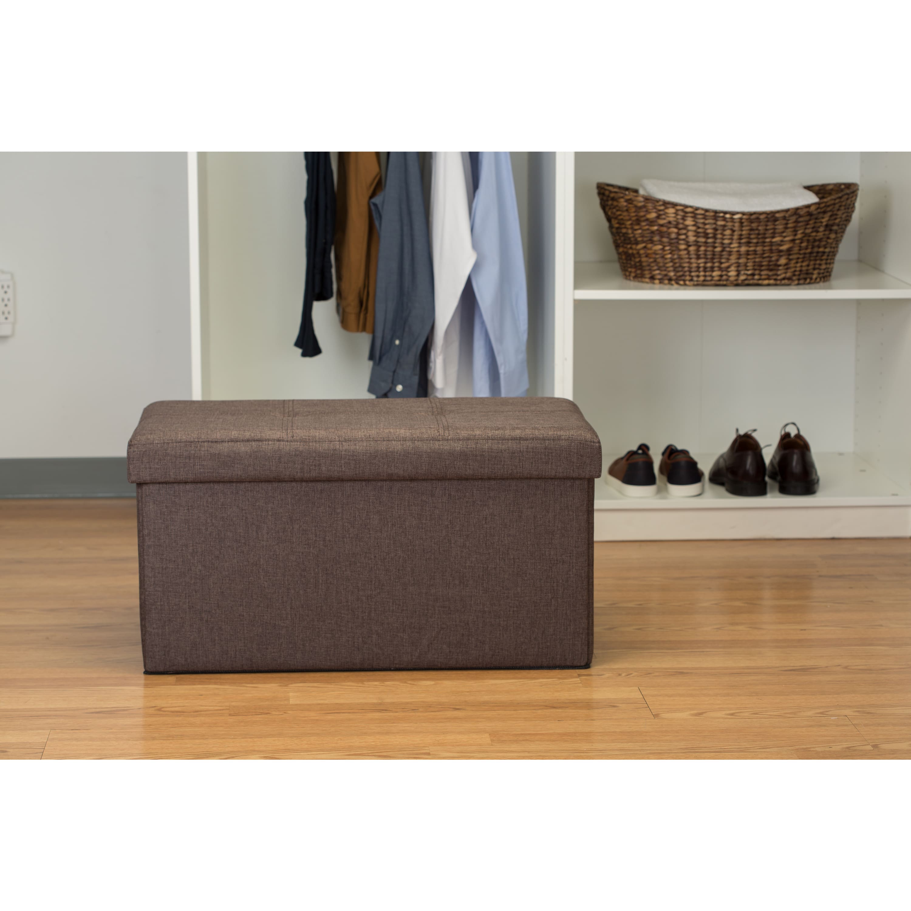 Simplify 30" Faux Linen Double Folding Storage Ottoman
