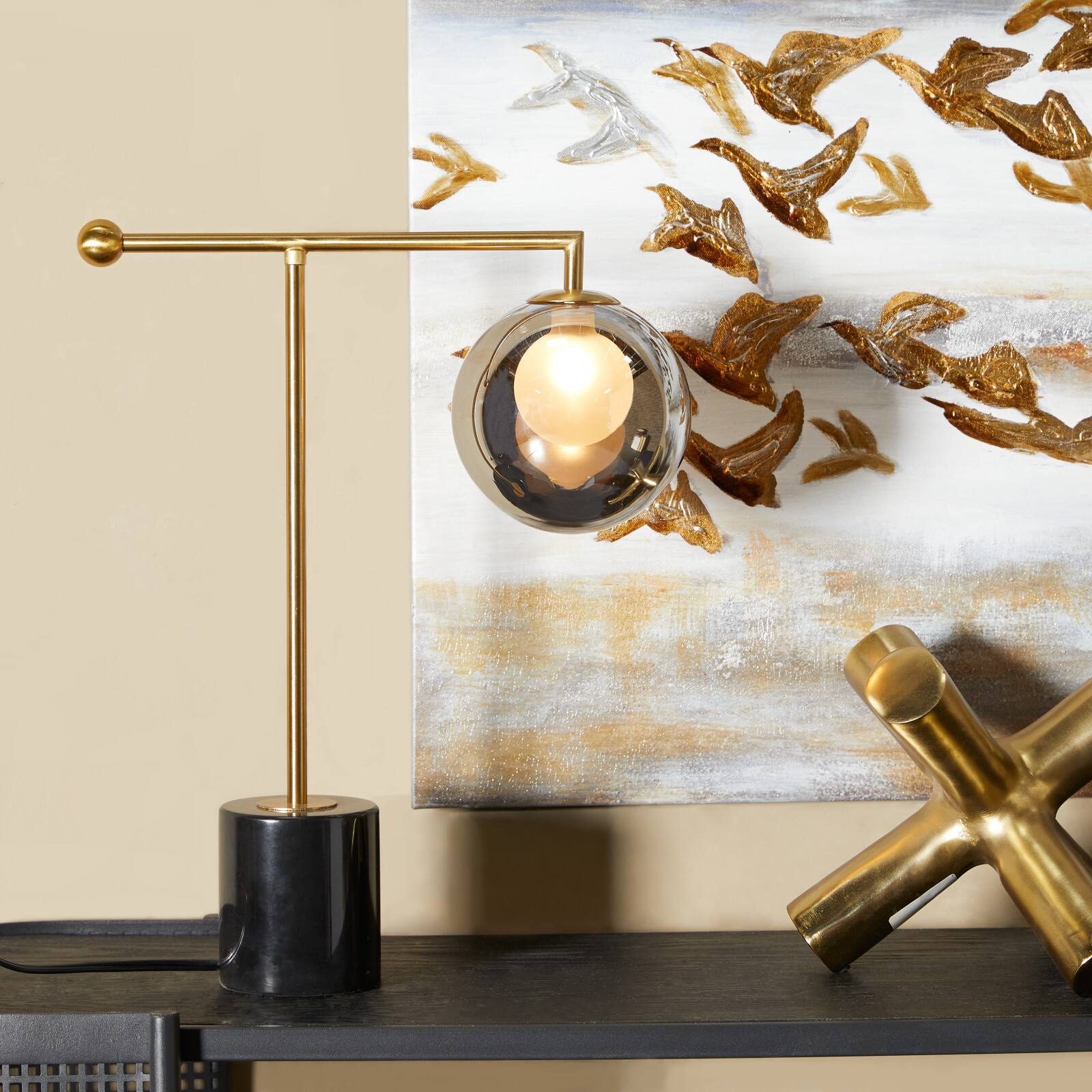 Silver Metal Orb Desk Lamp with Marble Base 6" x 15" x 19"