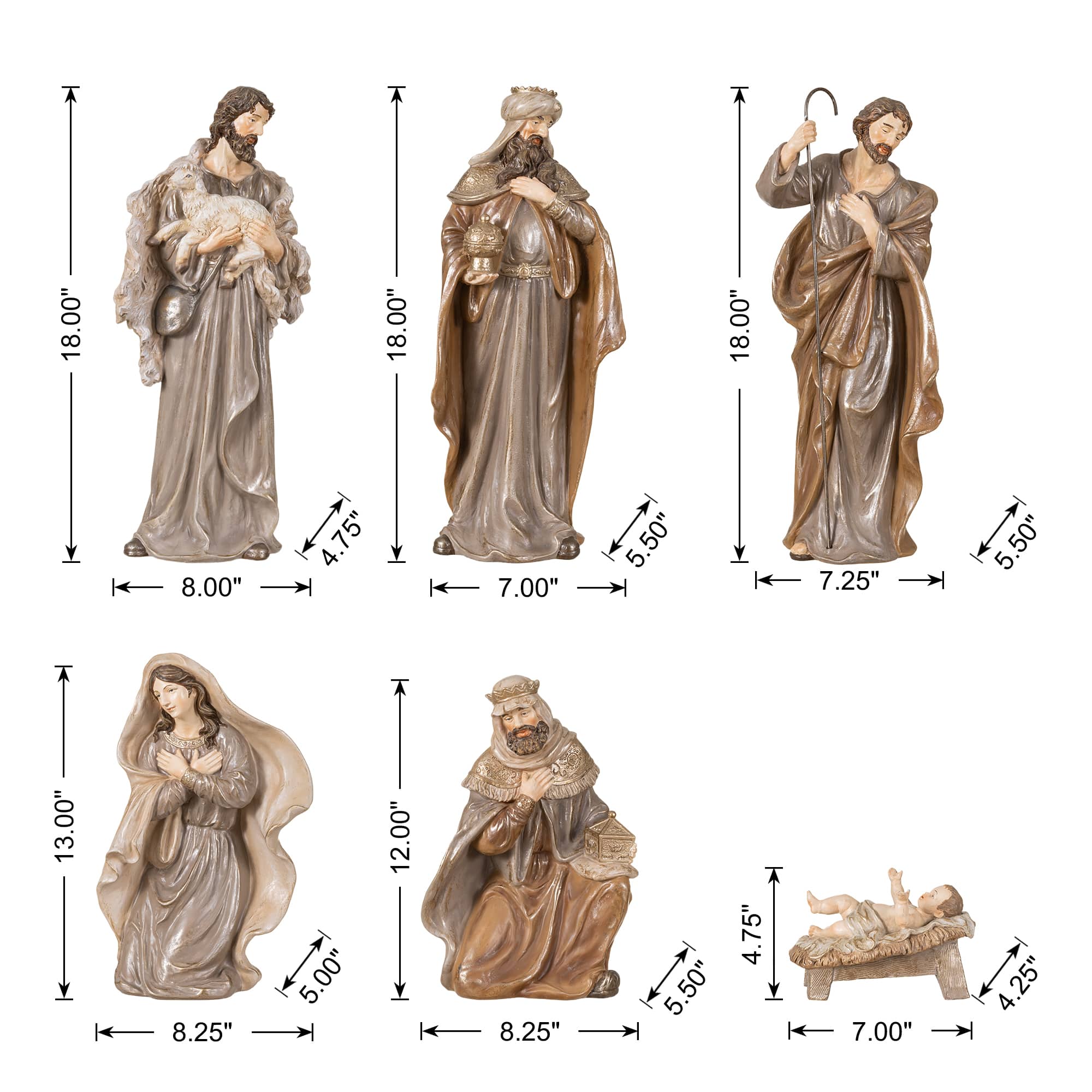 Glitzhome® 18" 10-Piece Oversized Christmas Nativity Figurine Set